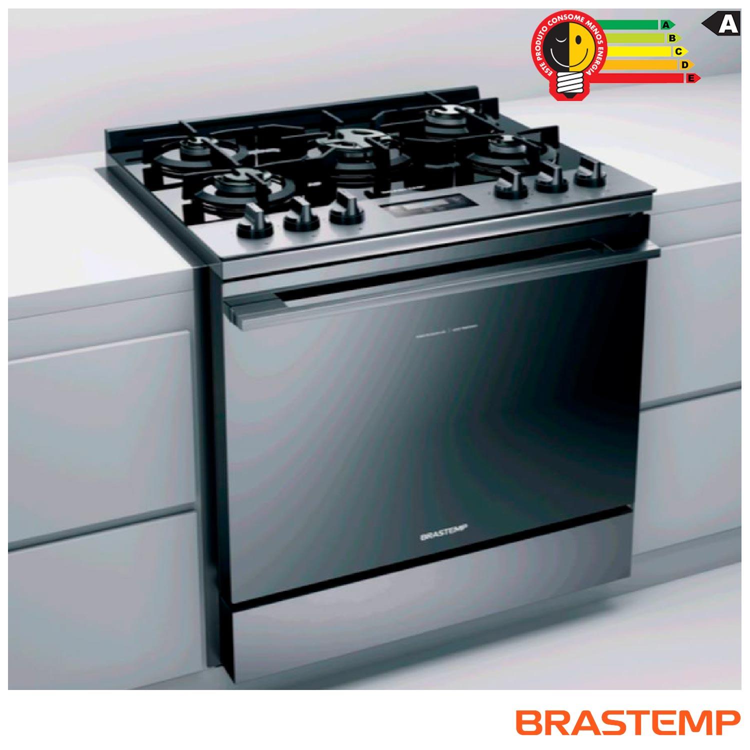 Fogão Brastemp 5 Bocas de Embutir Inox com Mesa de Vidro e Touch Timer com Autodesligamento - BYS5VCR