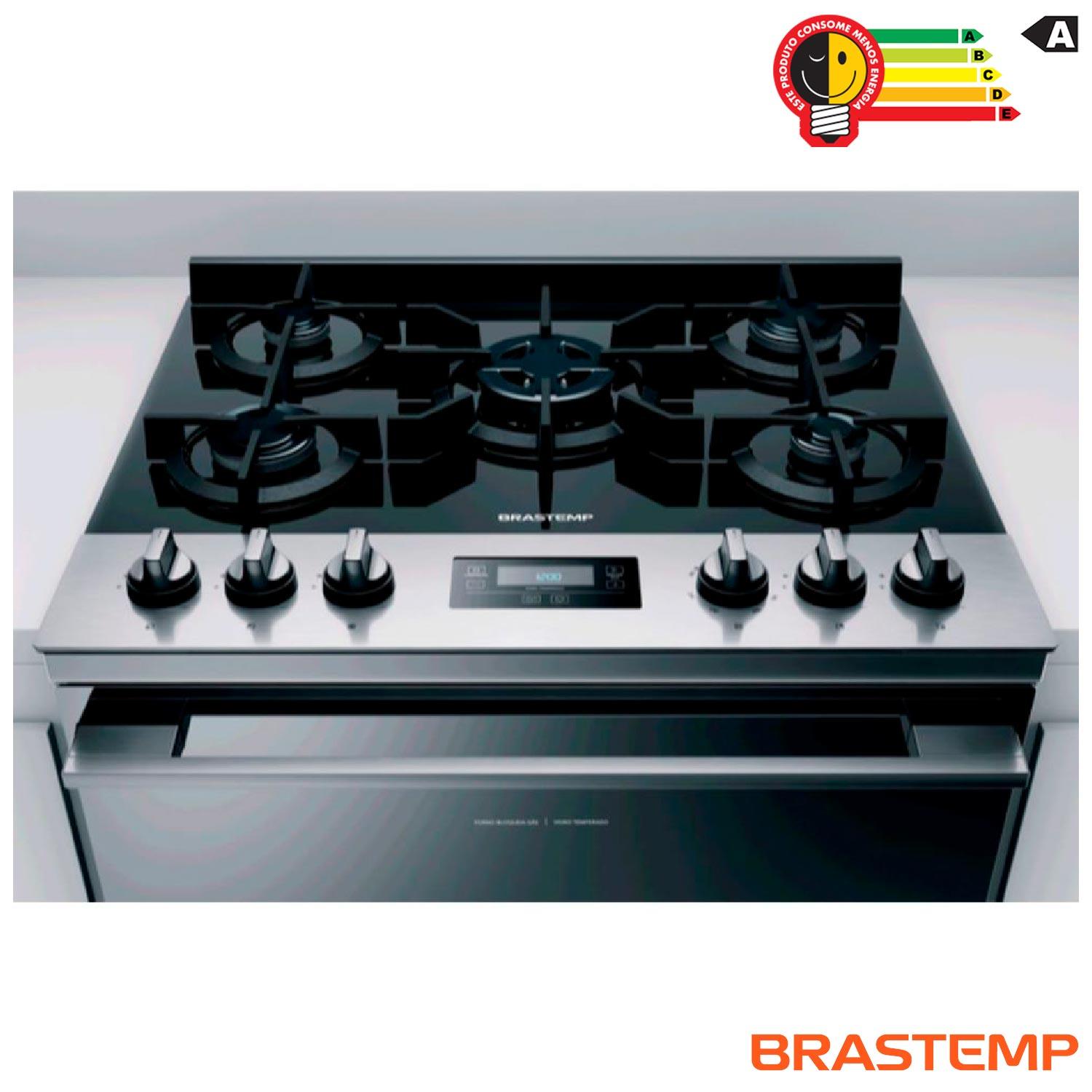 Fogão Brastemp 5 Bocas de Embutir Inox com Mesa de Vidro e Touch Timer com Autodesligamento - BYS5VCR