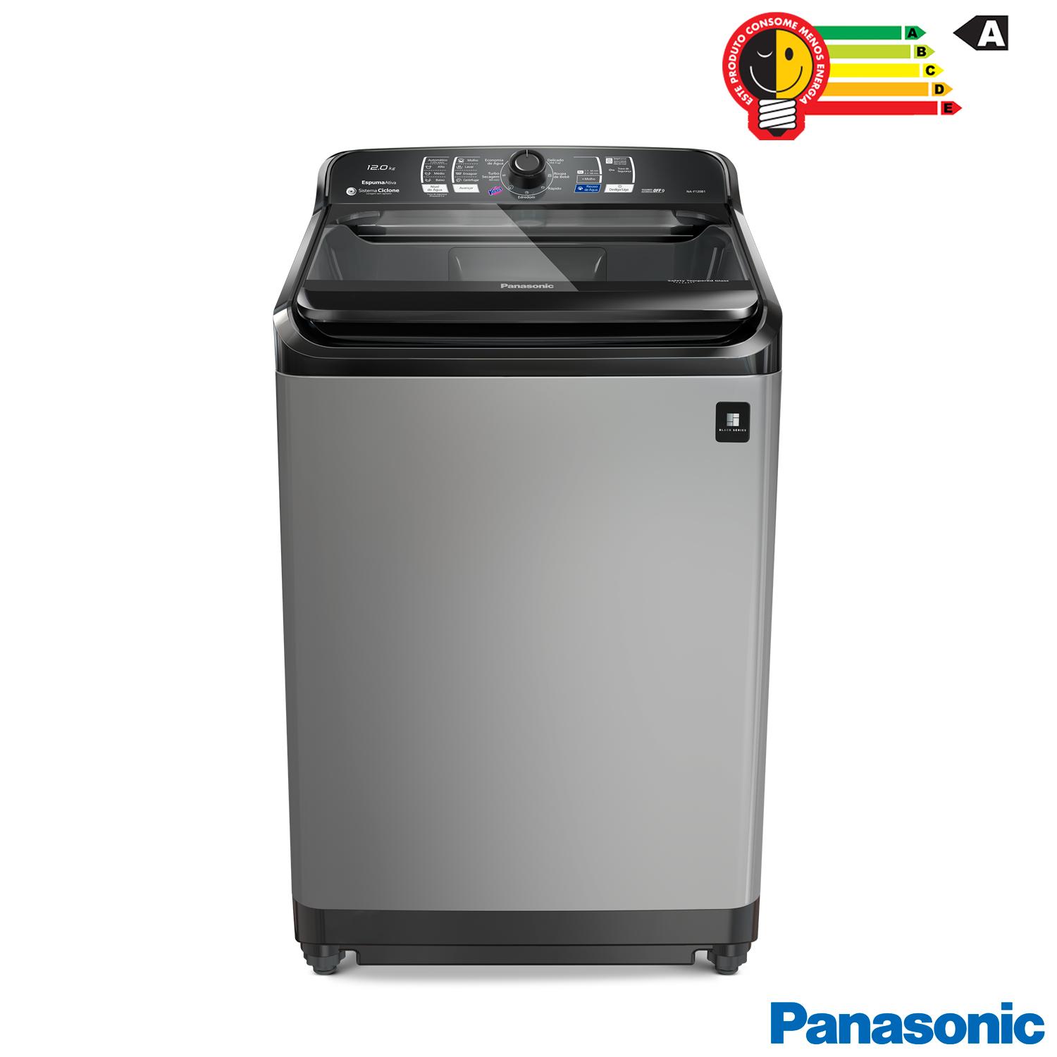 Lavadora de Roupas Panasonic 12kg Titânio com 08 Programas de Lavagem - NA-F120B1TA