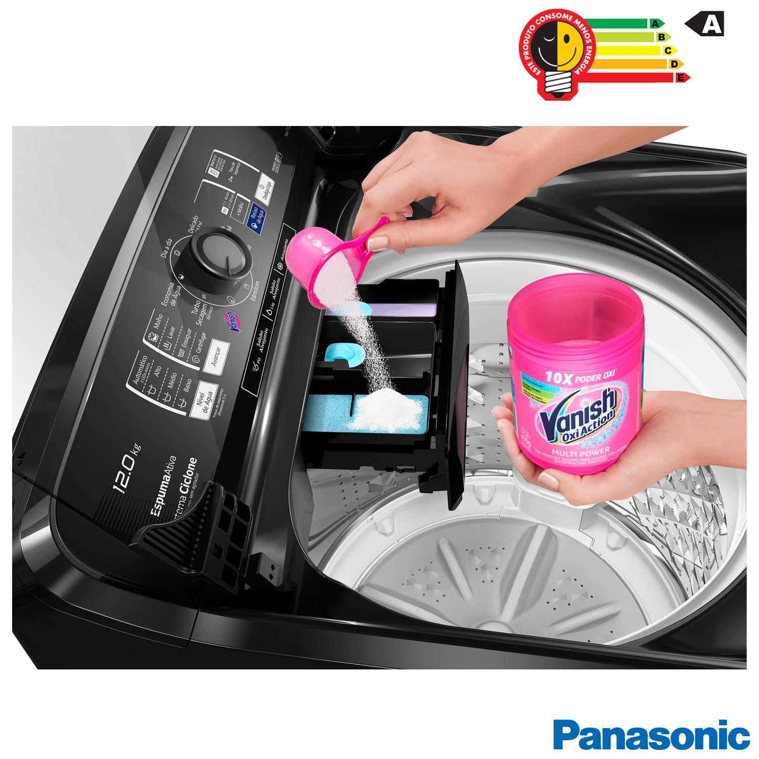 Lavadora de Roupas Panasonic 12kg Titânio com 08 Programas de Lavagem - NA-F120B1TA