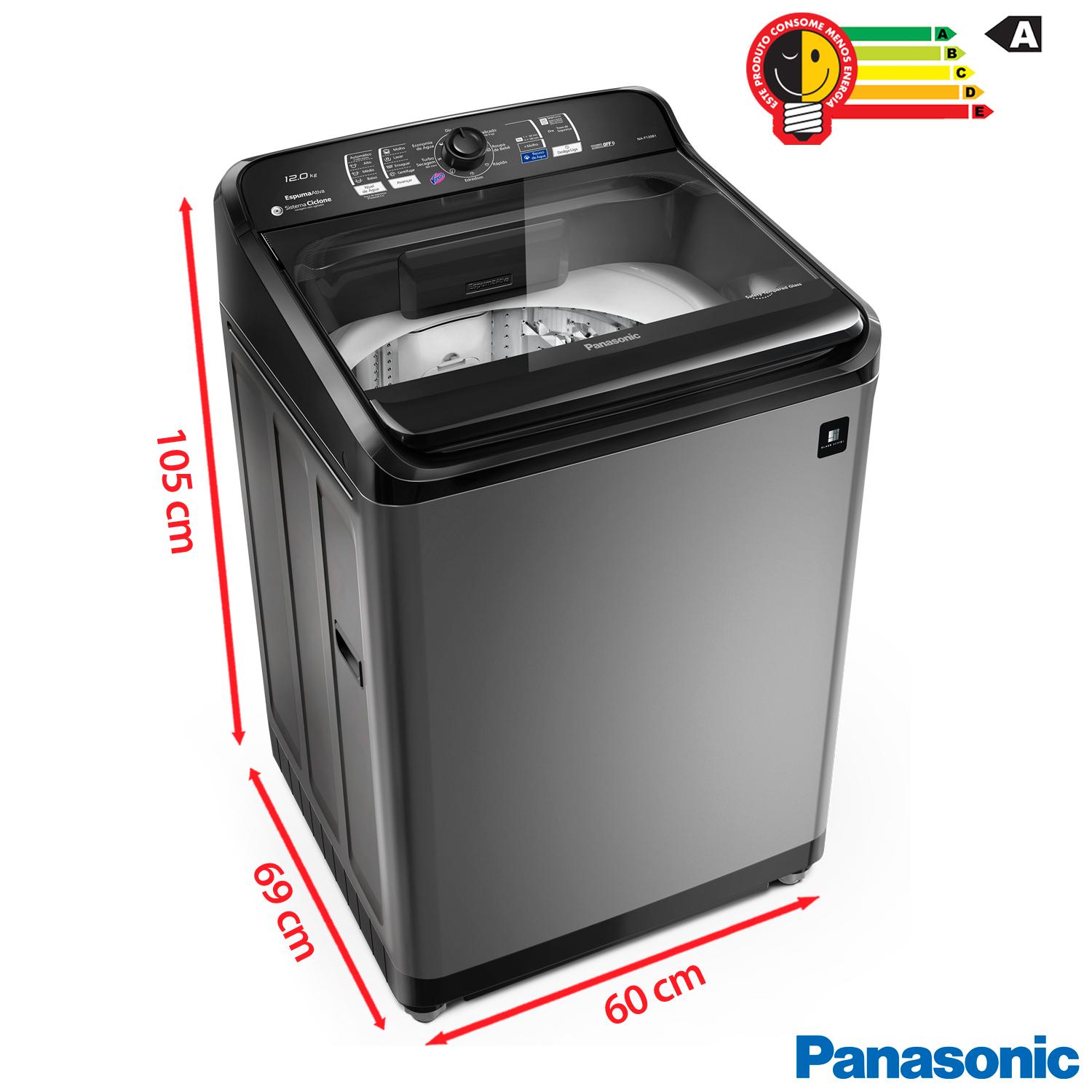 Lavadora de Roupas Panasonic 12kg Titânio com 08 Programas de Lavagem - NA-F120B1TA