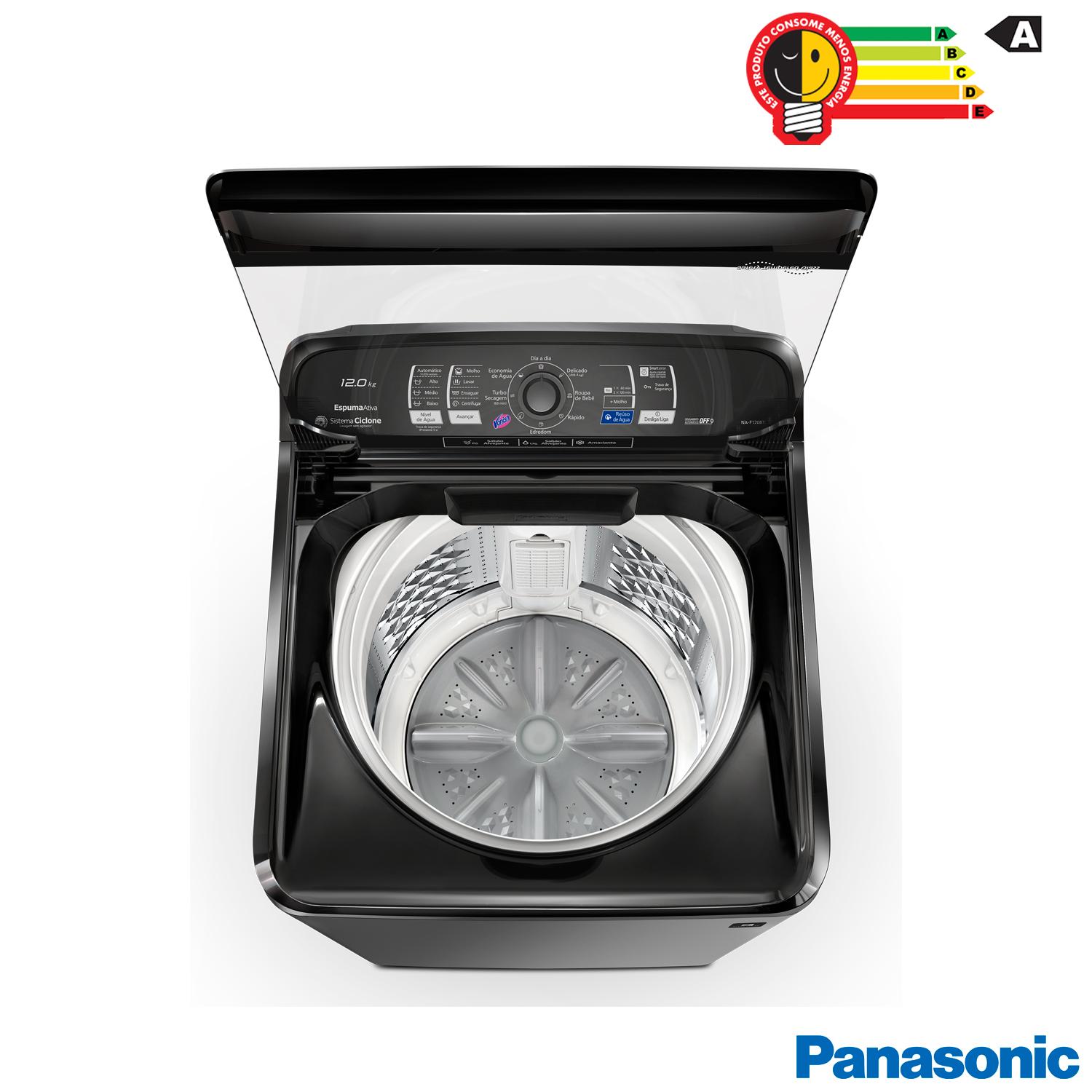 Lavadora de Roupas Panasonic 12kg Titânio com 08 Programas de Lavagem - NA-F120B1TA
