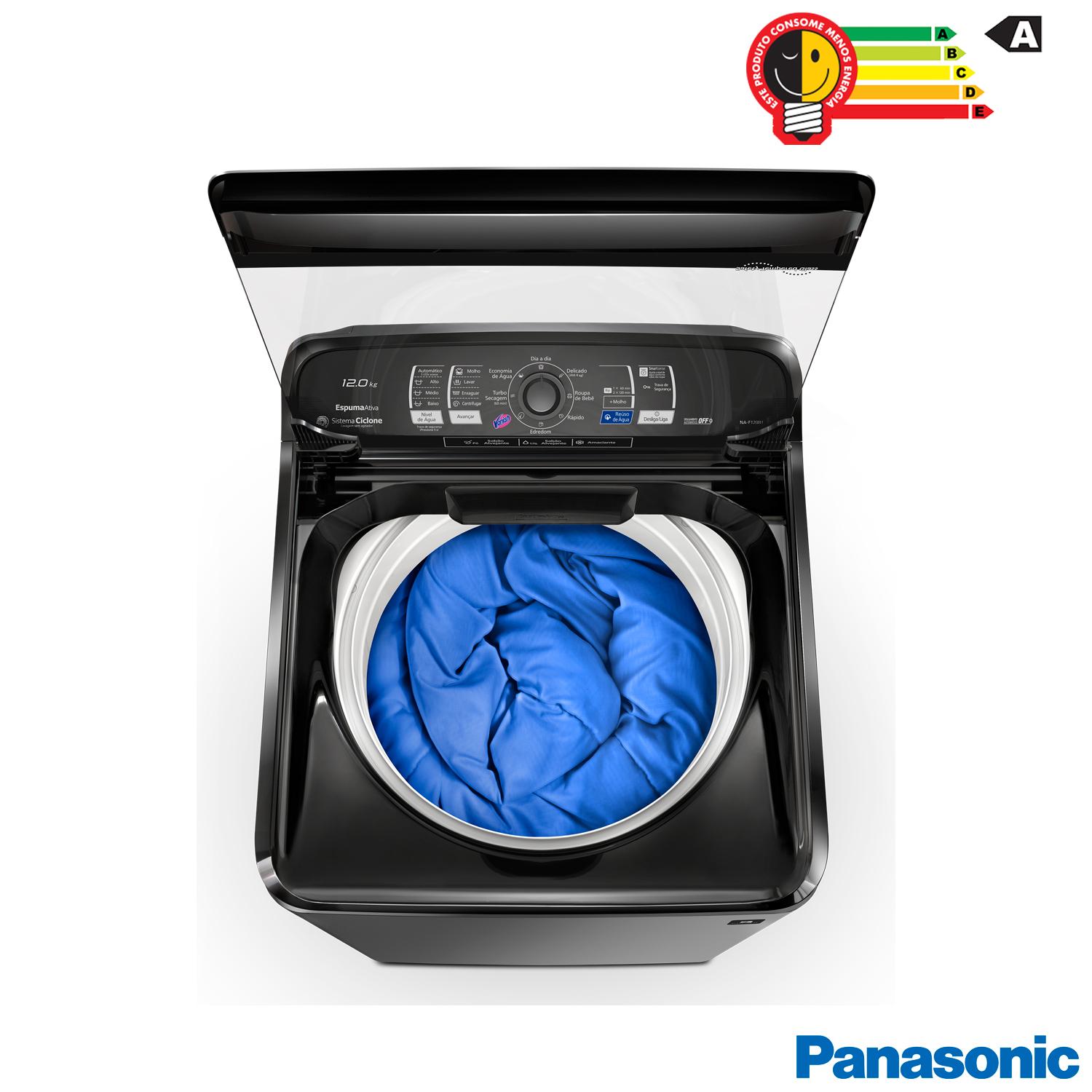 Lavadora de Roupas Panasonic 12kg Titânio com 08 Programas de Lavagem - NA-F120B1TA