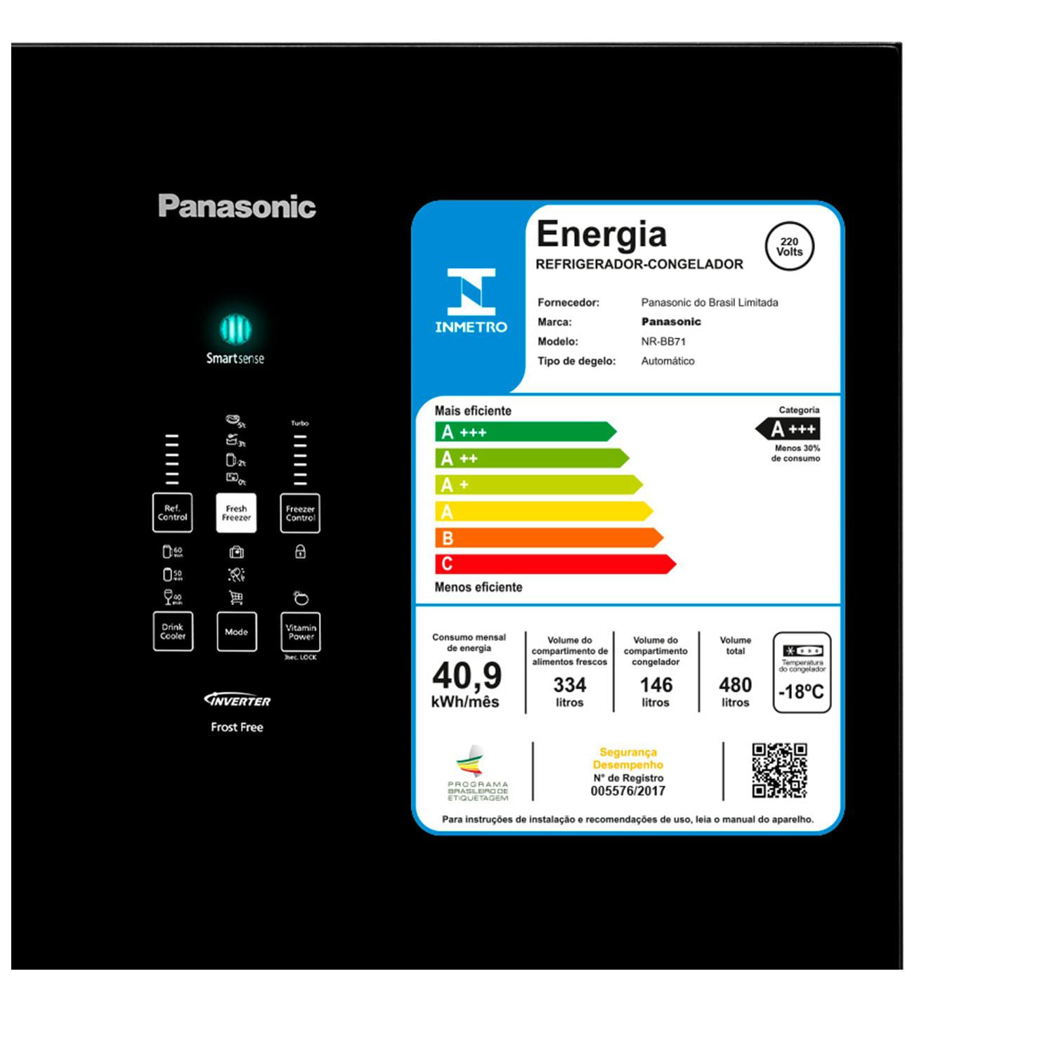 Refrigerador Bottom Freezer Inverter Panasonic de 02 Portas Frost Free com 480 Litros Preto - NR-BB71GVFB
