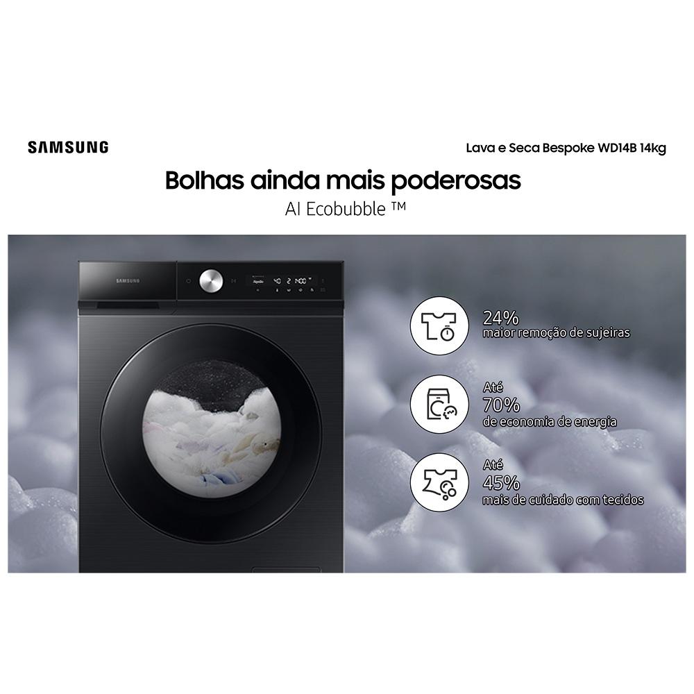 Lava & Seca 14 Kg Samsung Bespoke, Ecobubble, Black Caviar, 26 Programas de Lavagem - WD14BB944DGB