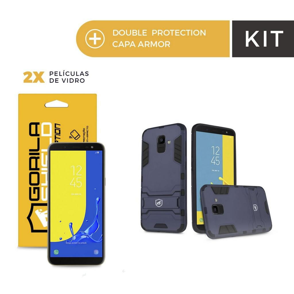 Kit Capa case capinha Armor e Película Vidro Dupla para Galaxy J4 - Gorila Shield