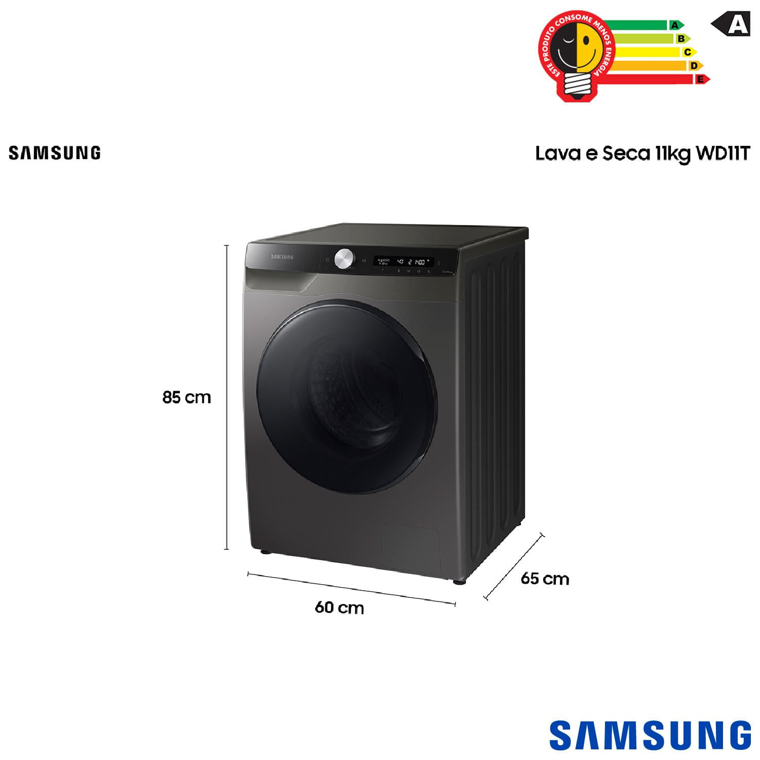 Lava & Seca 11 Kg Samsung SmartThings Inox Look com 12 Programas de Lavagem - WD11T504DBX