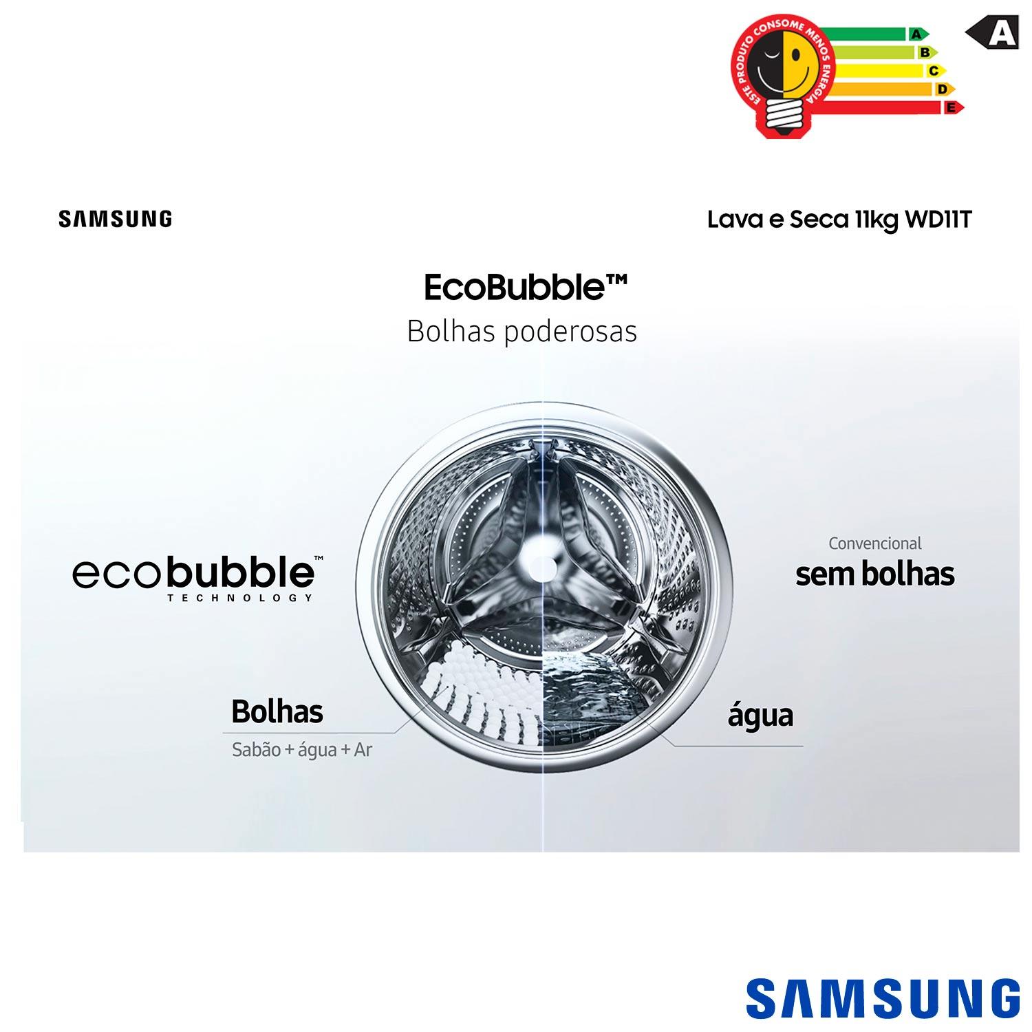 Lava & Seca 11 Kg Samsung SmartThings Inox Look com 12 Programas de Lavagem - WD11T504DBX