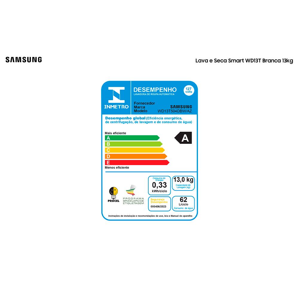 Lava e Seca 13 Kg Samsung Eco Bubble Branca com 25 Programas de Lavagem - WD13T504DBW