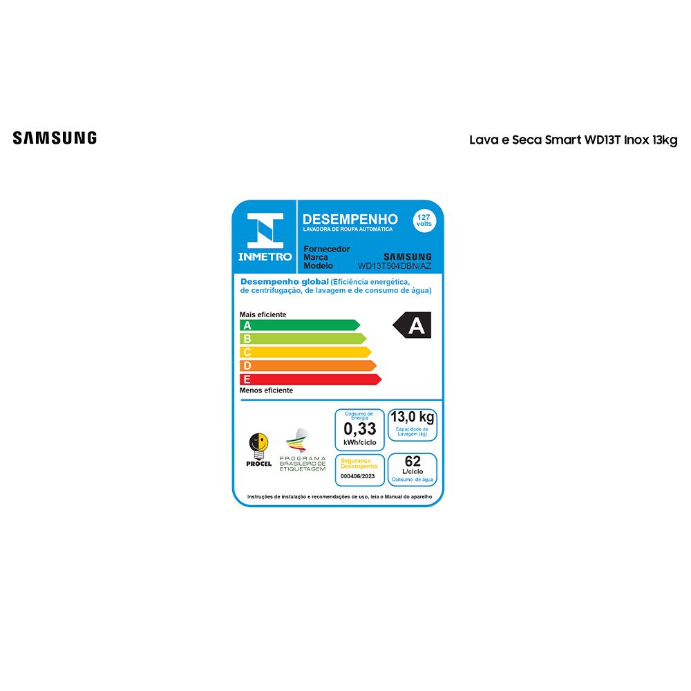 Lava e Seca 13 Kg Samsung Eco Bubble Inox com 25 Programas de Lavagem -  WD13T504DBN
