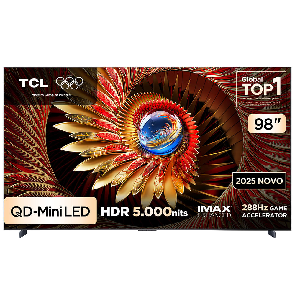 Smart TV 4K TCL Premium QD-Mini LED 98” Polegadas com Google TV, Zero Border, Dolby Vision IQ, Audio Bang e Olufsen - 98C8K
