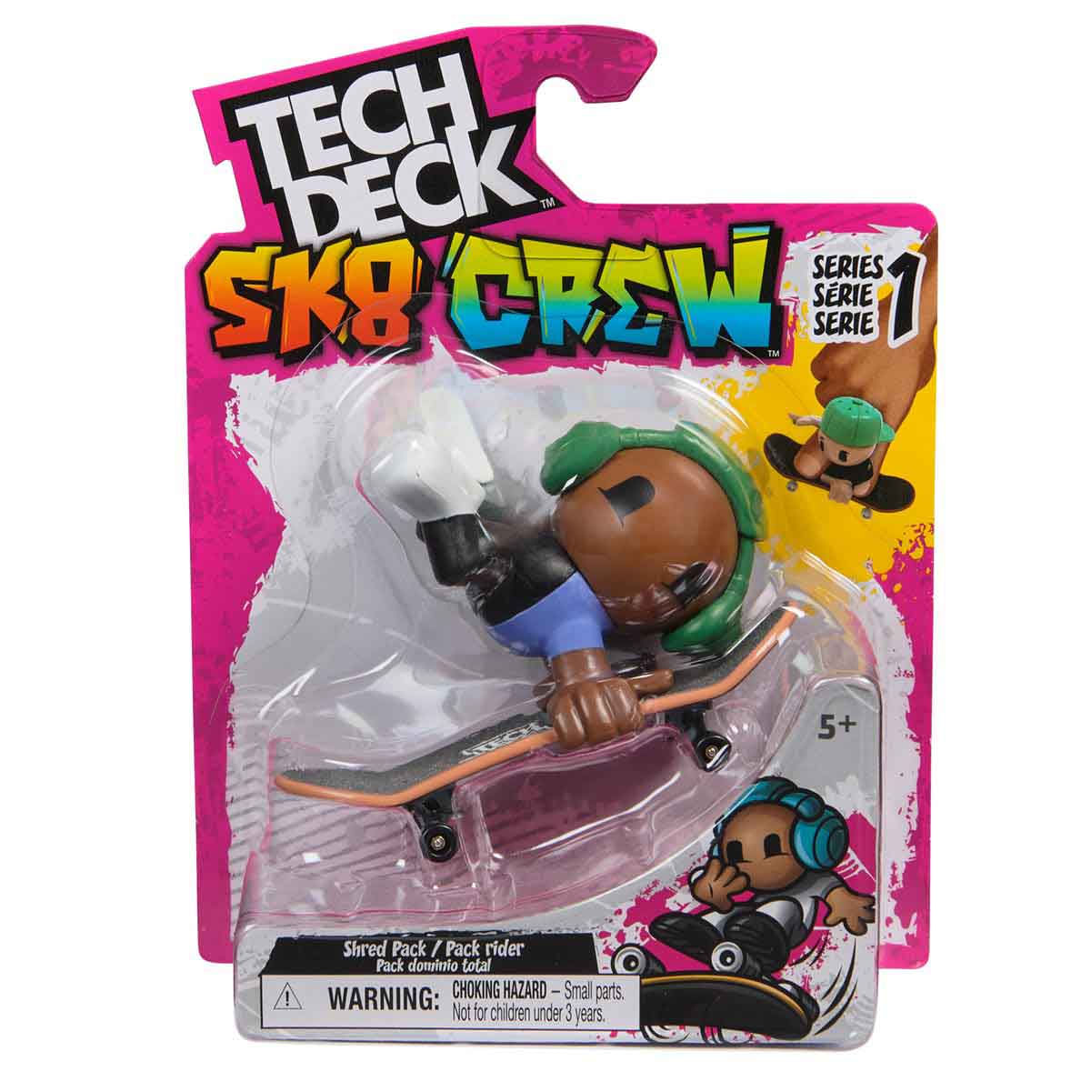 Skate De Dedo E Boneco Sk8 Crew (Fone Verde) 96Mm Tech Deck
