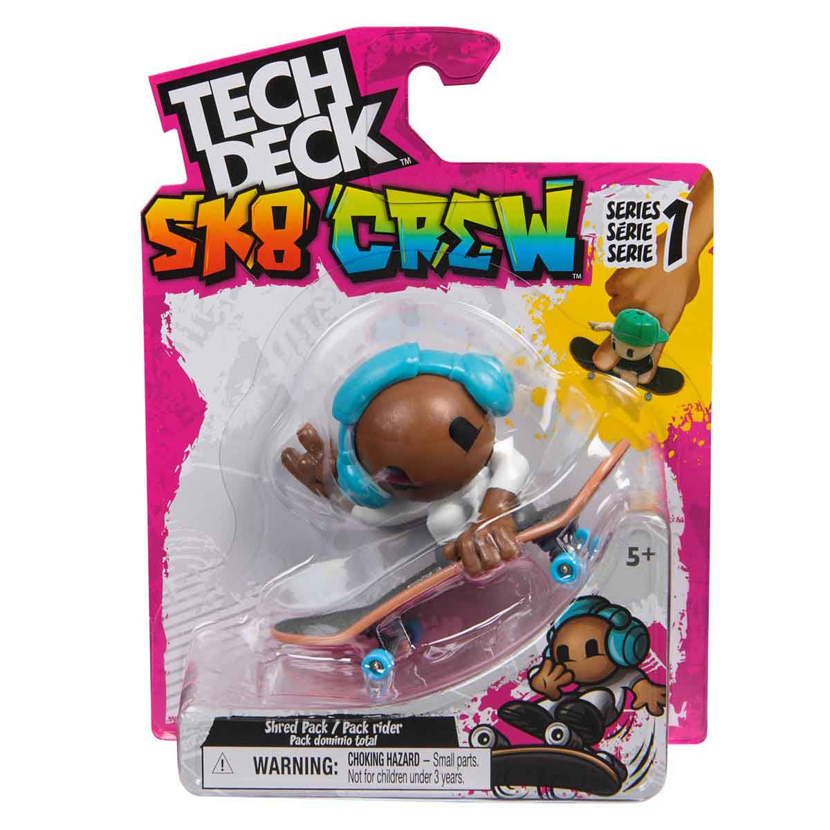 Skate De Dedo E Boneco Sk8 Crew (Fone Azul) 96Mm - Tech Deck