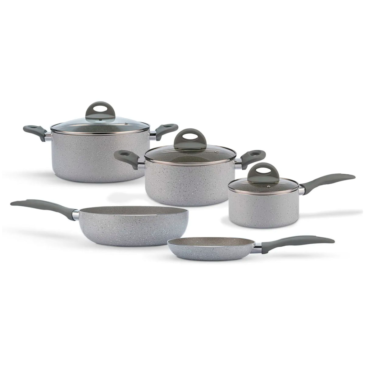Jogo de Panelas Brinox Antiaderente Ceramic Life 5 Peças Marble Blend com Indução Cinza Claro Cinza