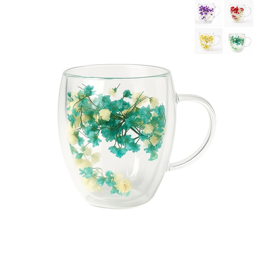 Caneca Vidro Flor 350Ml (Sortida)