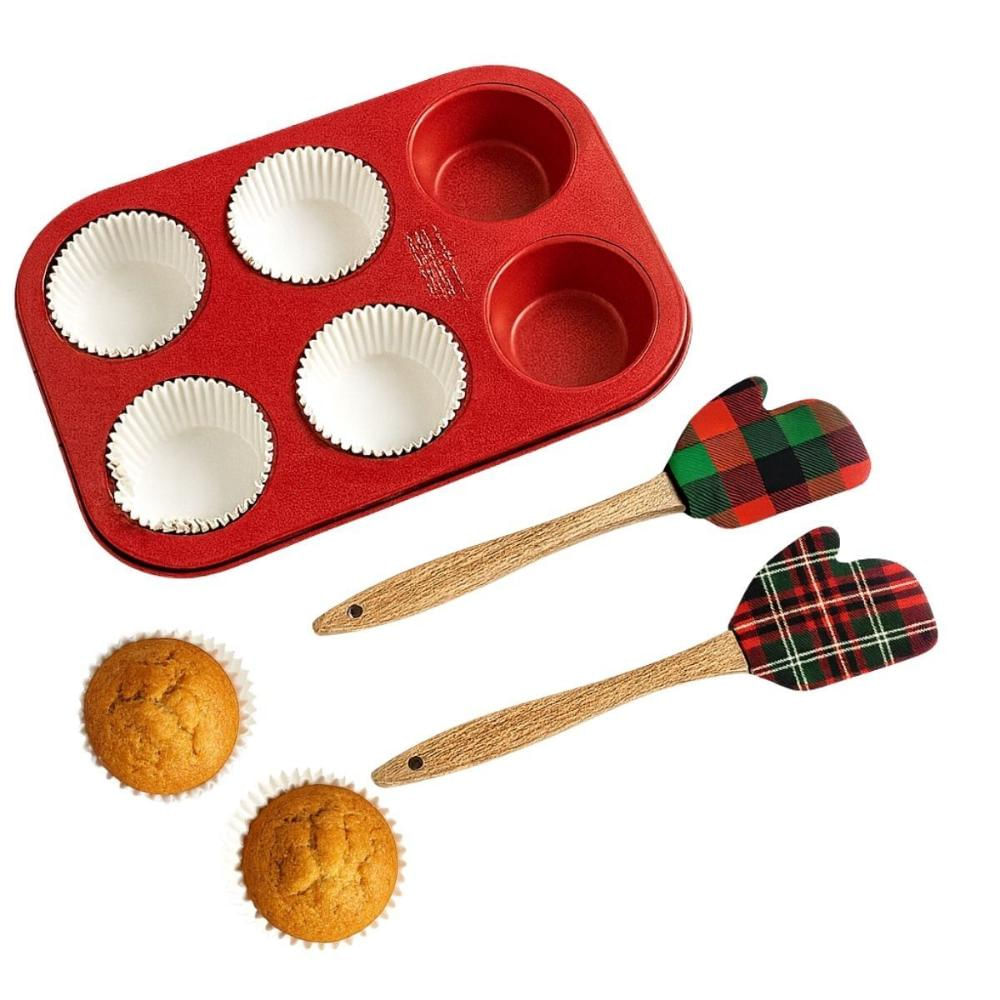 Kit Natalino Forma para Muffin e 2 Espátulas Natal Vermelho