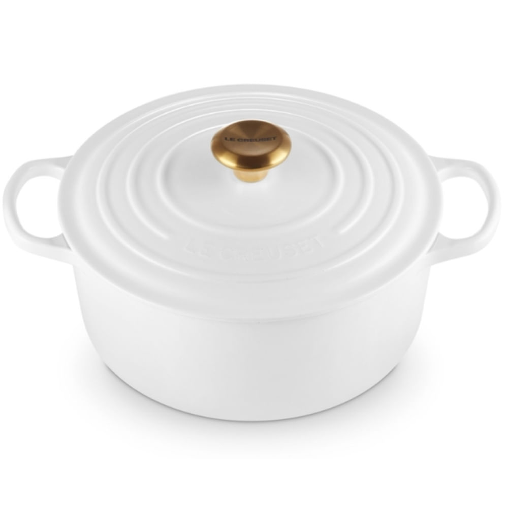 PANELA REDONDA LE CREUSET 28CM SIGNATURE FERRO ESMALTADO BRANCO COM PEGADOR DOURADO 21177280101441