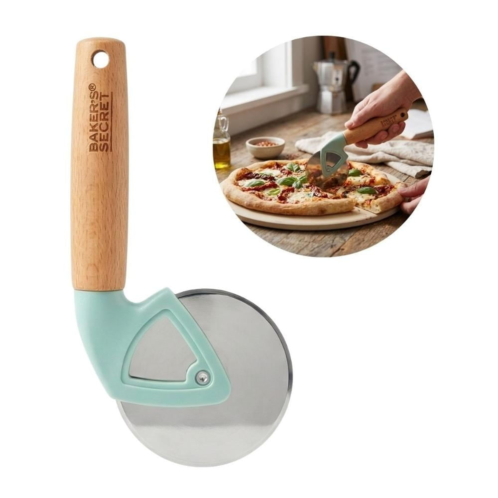 Cortador de Pizza Massa Torta Madeira Faia Inox 20cm Gourmet