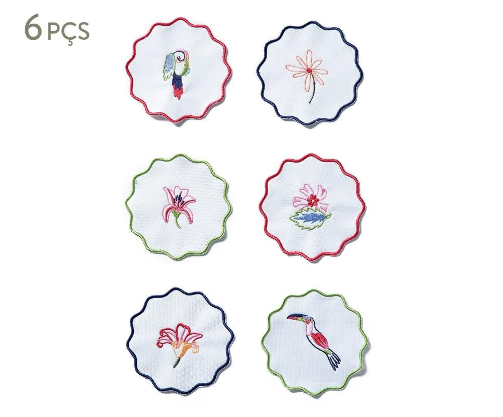 Jogo de Porta Copos Bordado - 6 pçs Branco