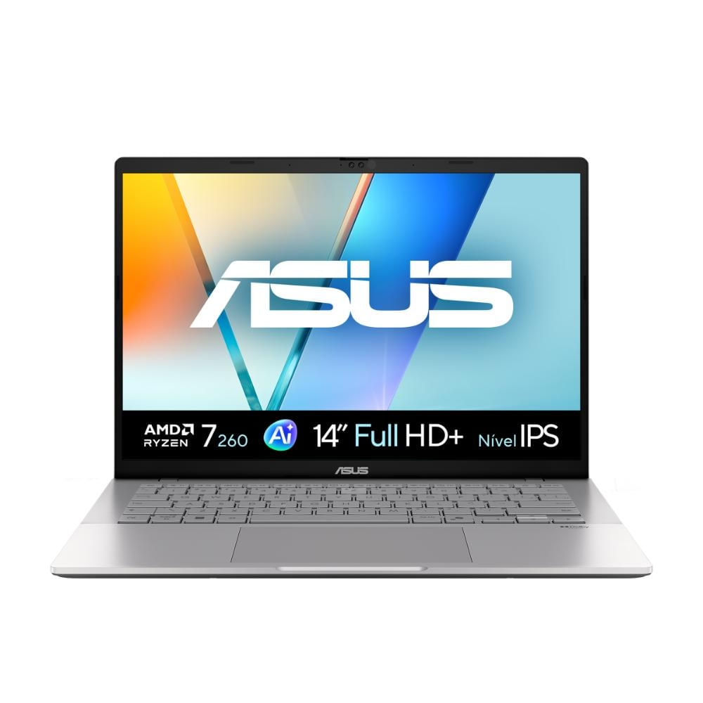 Notebook ASUS Vivobook S14, AMD RyzenTM 7 260, 16GB, 512GB SSD, Windows 11 Home, 14" LCD LED Nível IPS, Cool Silver