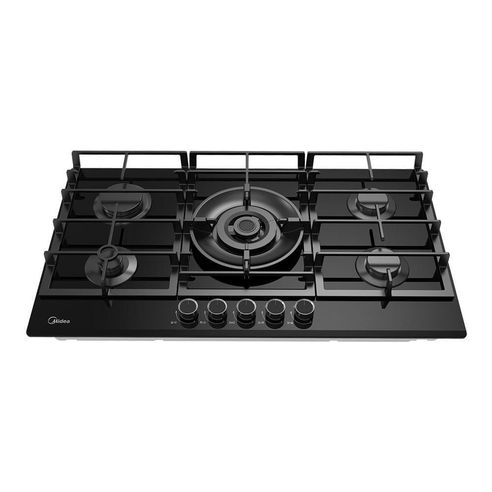 Cooktop a Gás Midea MG90GQVH1B 5 Bocas Vidro Temperado Tripla Chama Preto Bivolt