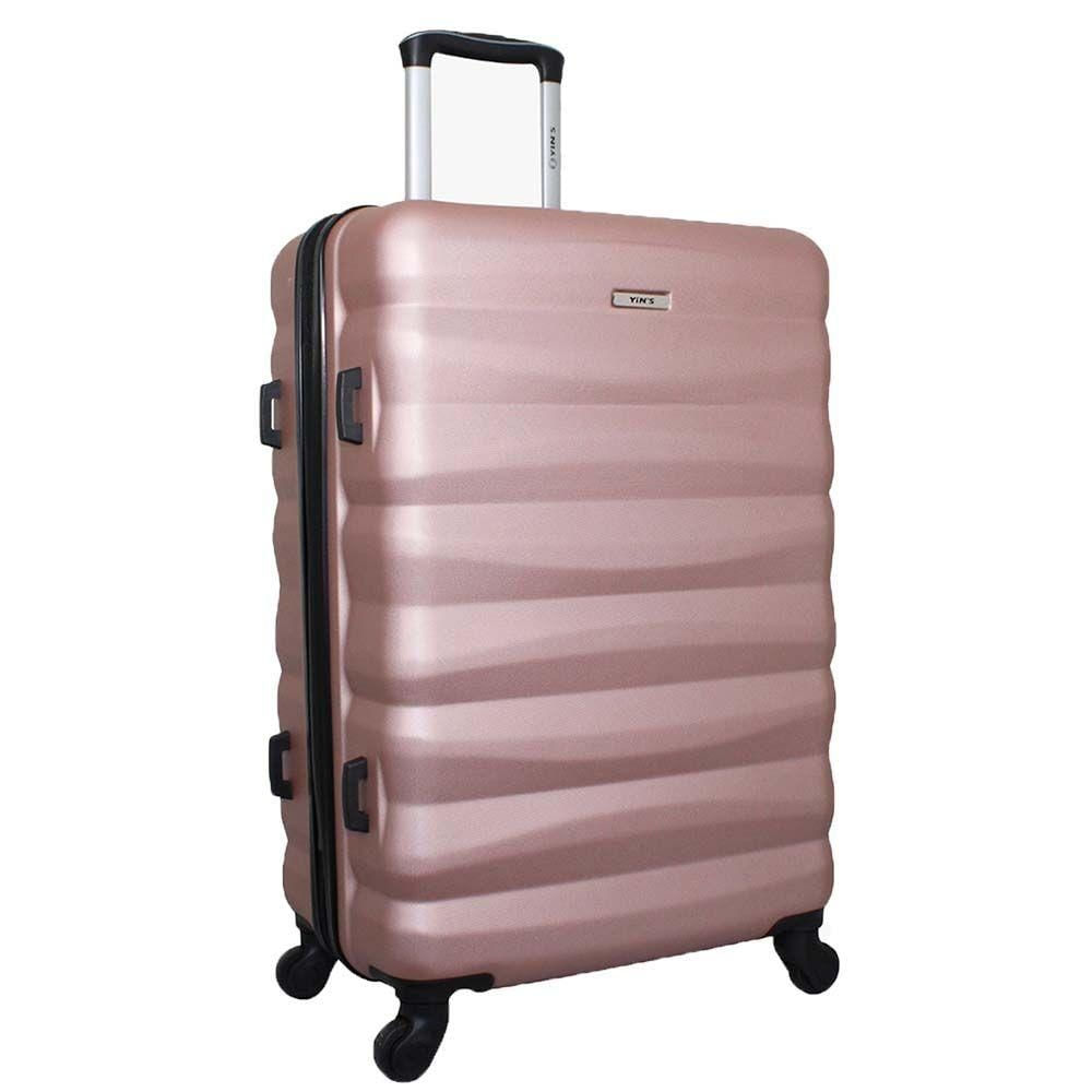 Mala de Bordo Pequena para Viagem em ABS Yins 21089 Cadeado Integrado Rodas Giro 360° Rosê