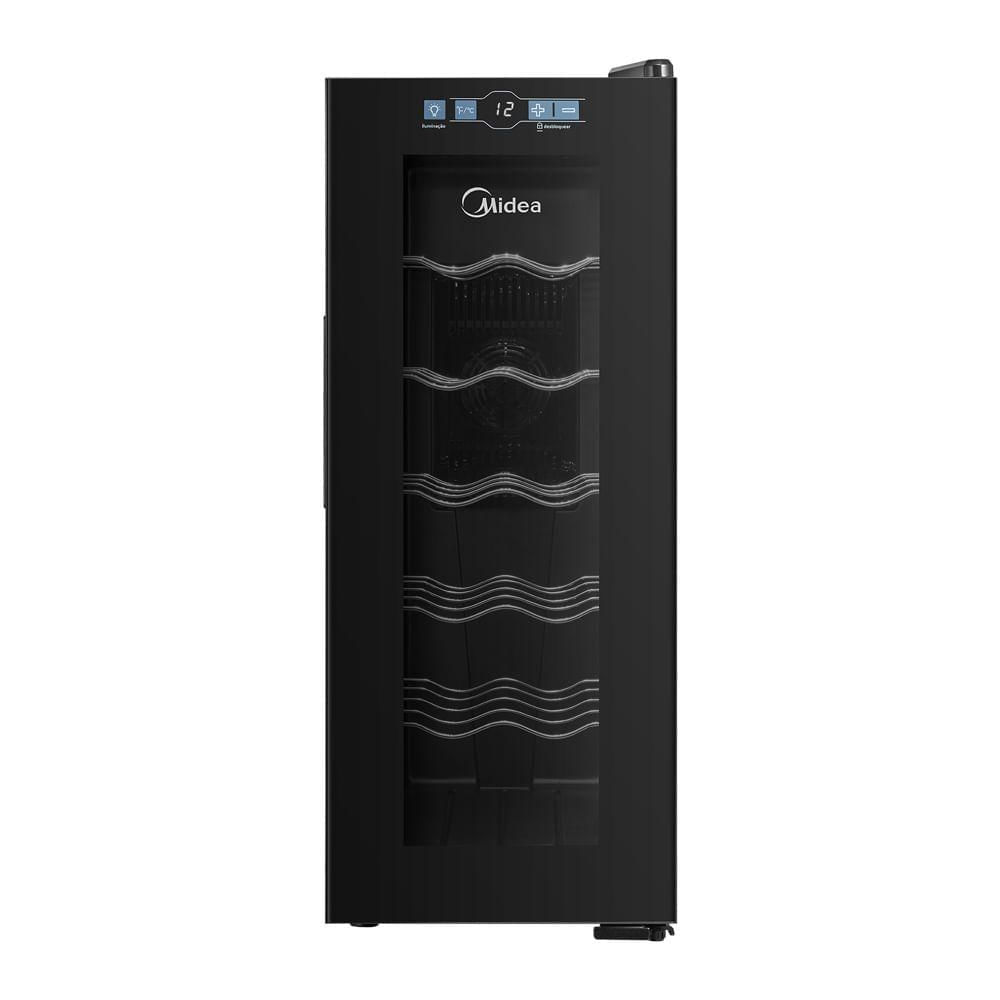 Adega Climatizada Midea MDRW066FGGGL3 12 Garrafas Vidro Duplo Preto Bivolt