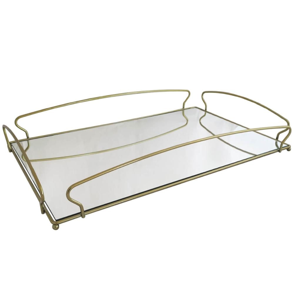 Bandeja Grande para Aparador 55X34cm Espelhada Retangular Duler Dourado