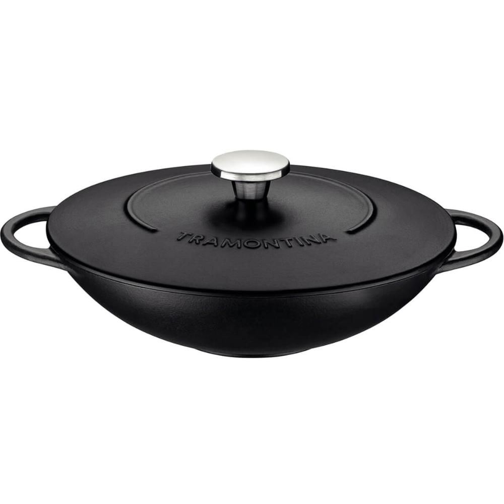 Panela Wok Tramontina Trento em Ferro Esmaltado Antiaderente 5L Starflon Excellent com Tampa