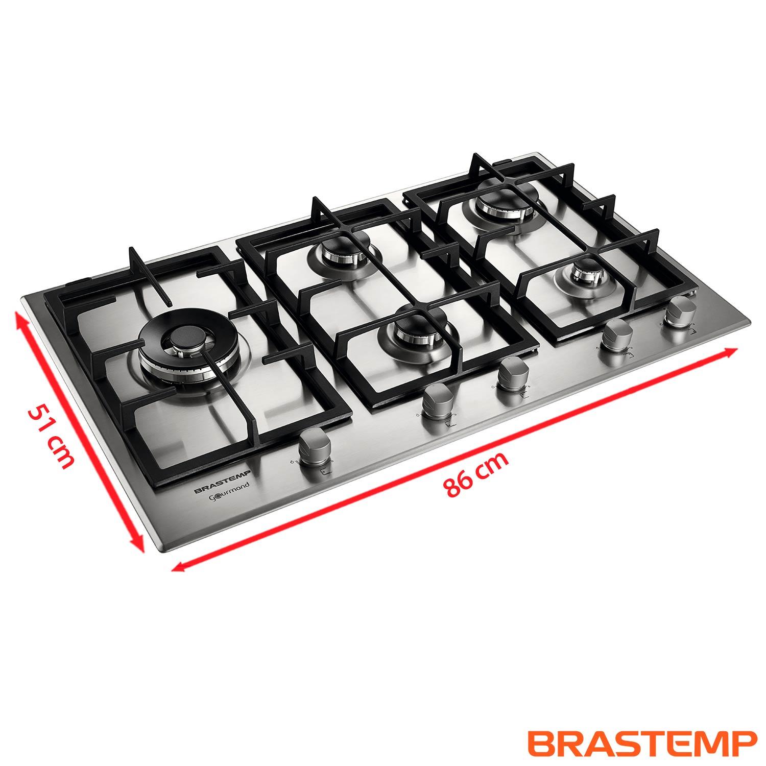 Cooktop 5 Bocas Brastemp Gourmand Inox com Duplachama e Trempe com Ferro Fundido BDK90DR