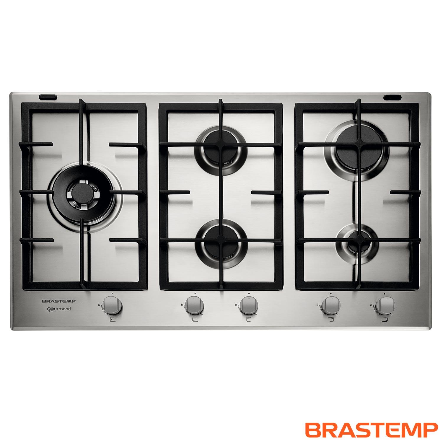 Cooktop 5 Bocas Brastemp Gourmand Inox com Duplachama e Trempe com Ferro Fundido BDK90DR