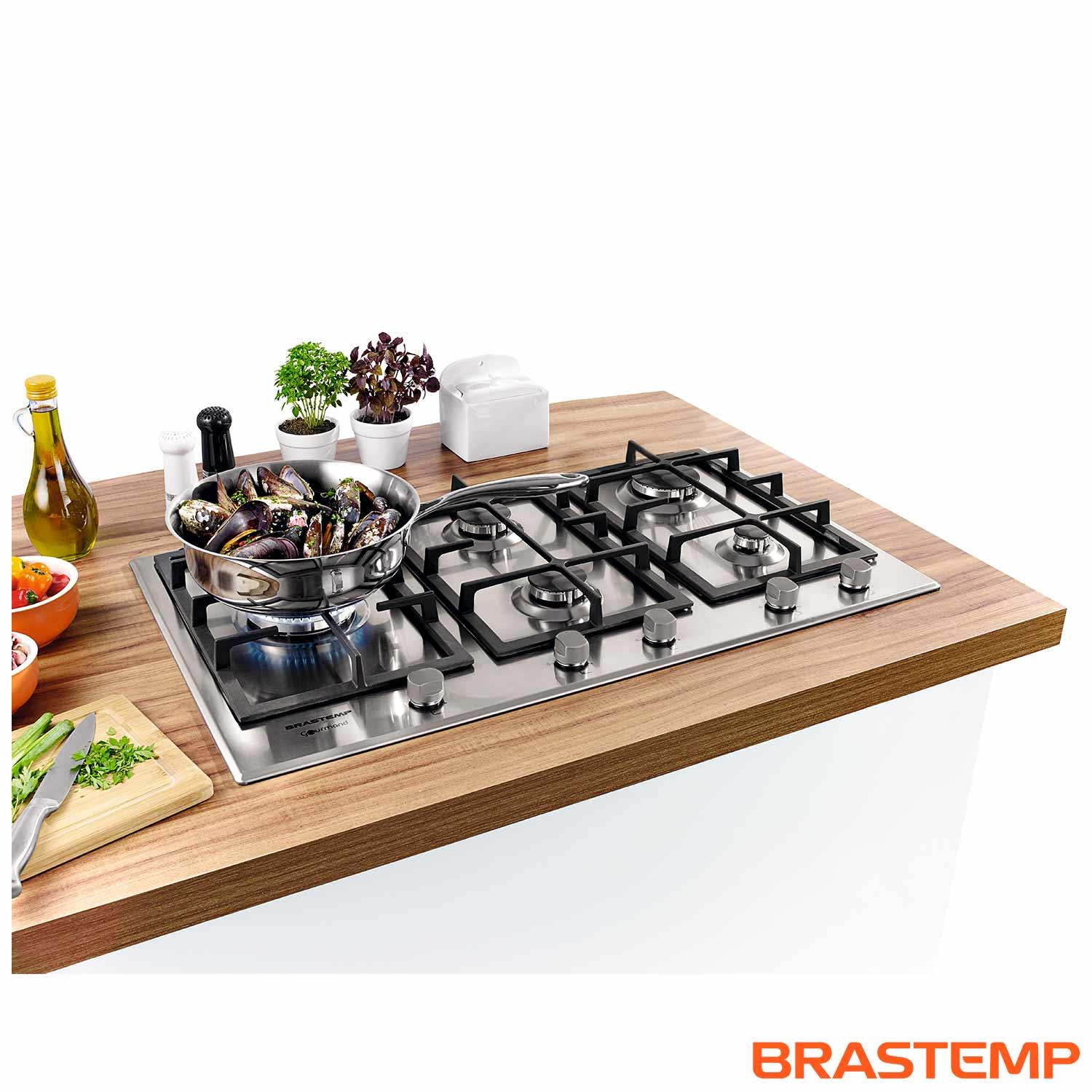 Cooktop 5 Bocas Brastemp Gourmand Inox com Duplachama e Trempe com Ferro Fundido BDK90DR
