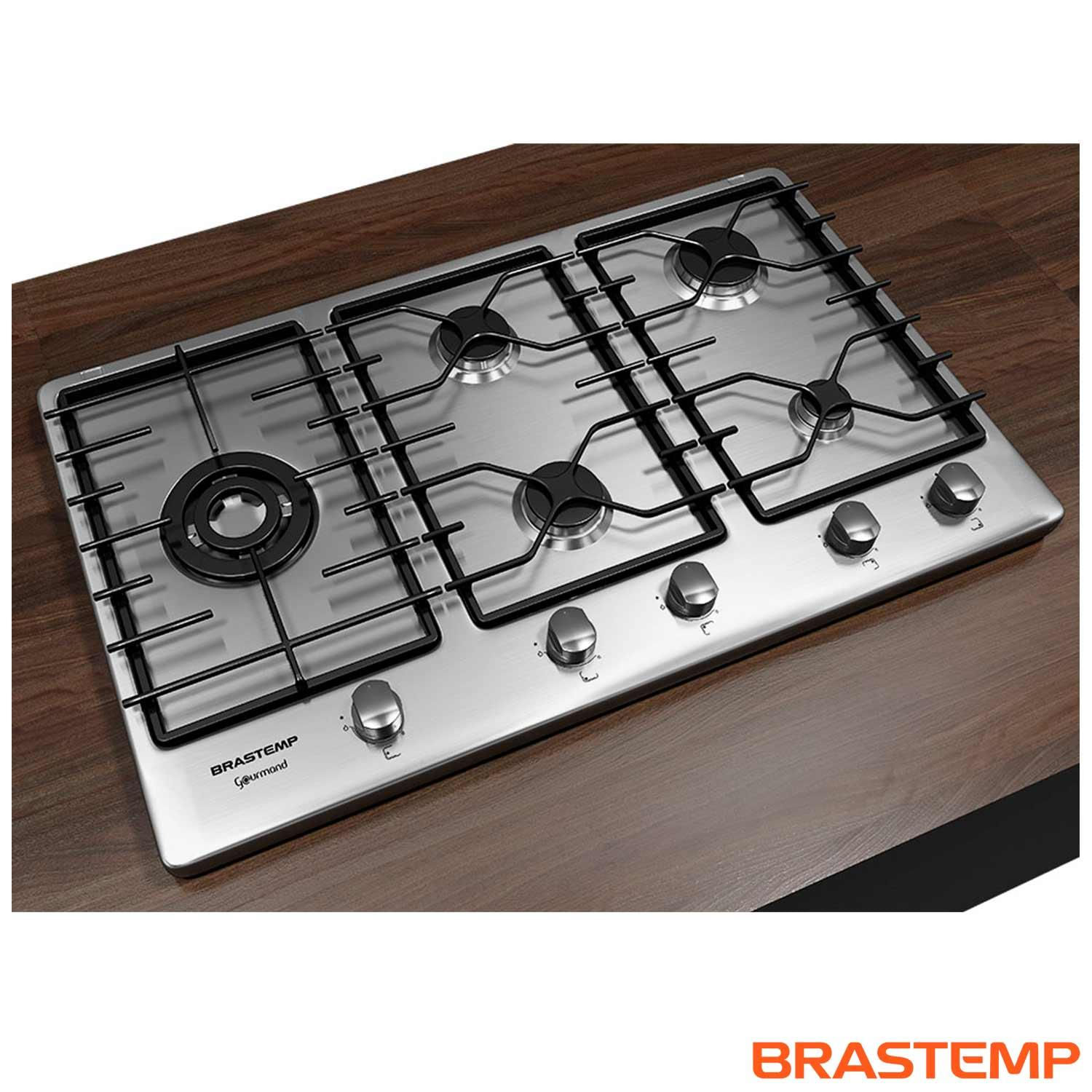 Cooktop 5 Bocas Brastemp Gourmand Inox com Duplachama e Trempe com Ferro Fundido BDK90DR