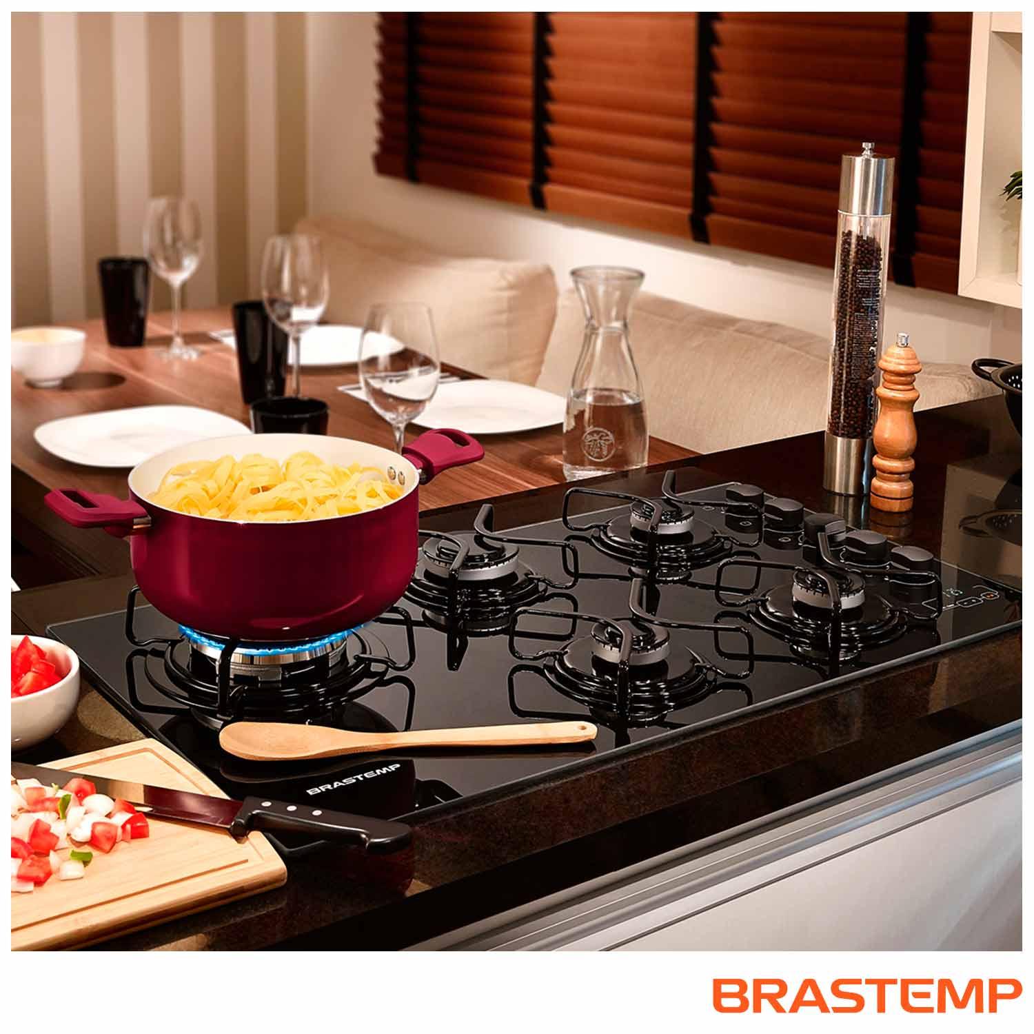 Cooktop Brastemp 5 Bocas Preto de Vidro Temperado com Timer Touch BDT85AE