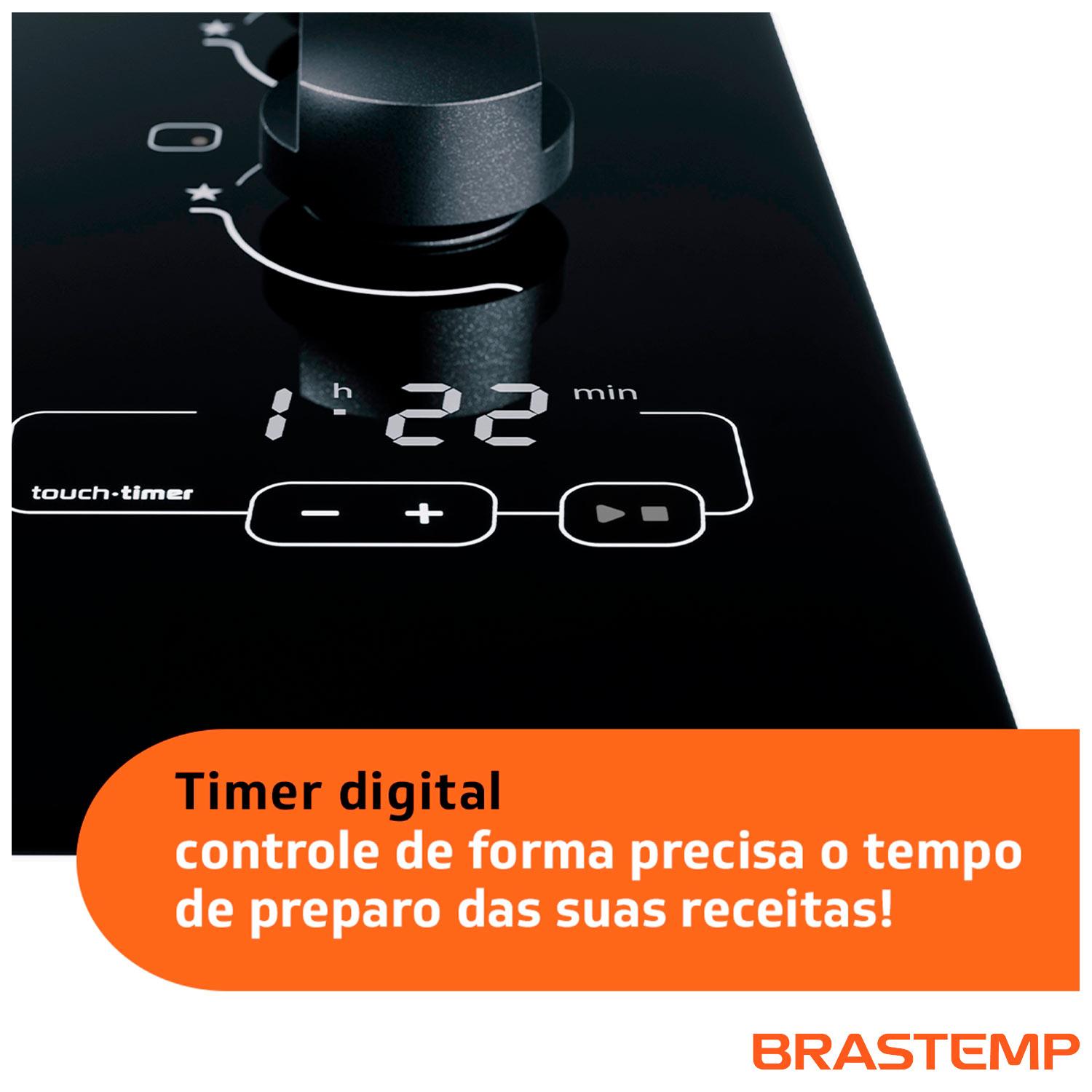 Cooktop Brastemp 5 Bocas Preto de Vidro Temperado com Timer Touch BDT85AE