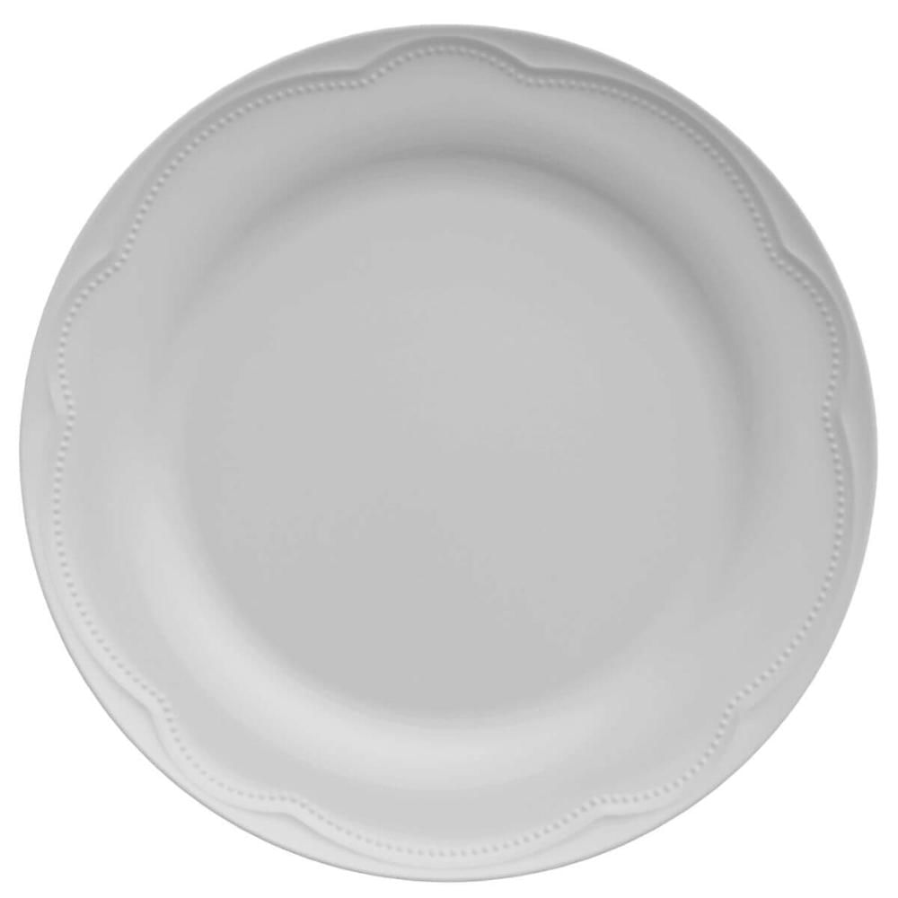 Conjunto 12 Pratos Rasos de Sobremesa 20cm para Doces Porcelana Branco Relevo Cottage Germer