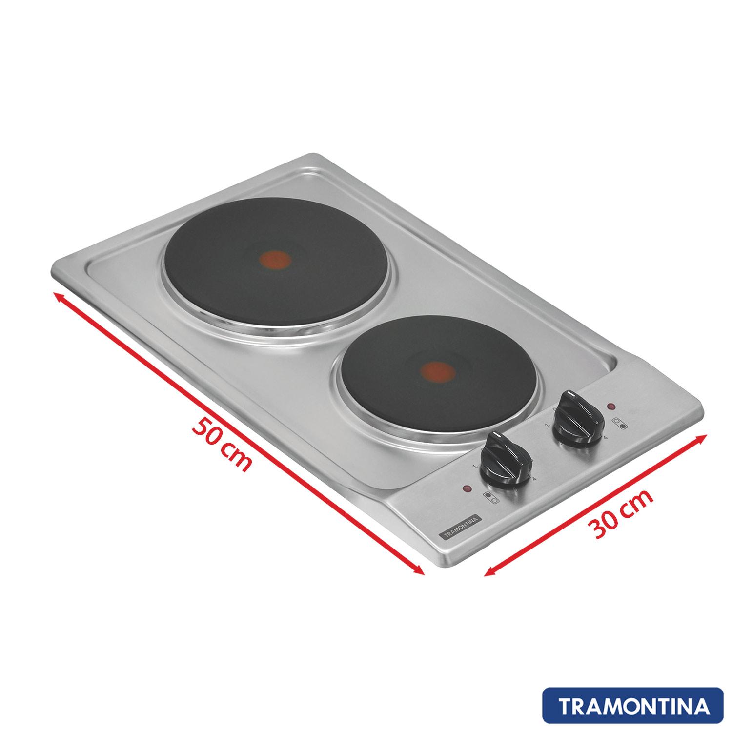 Cooktop Dominó Elétrico Tramontina com 02 Bocas, Acendimento Mecânico Inox