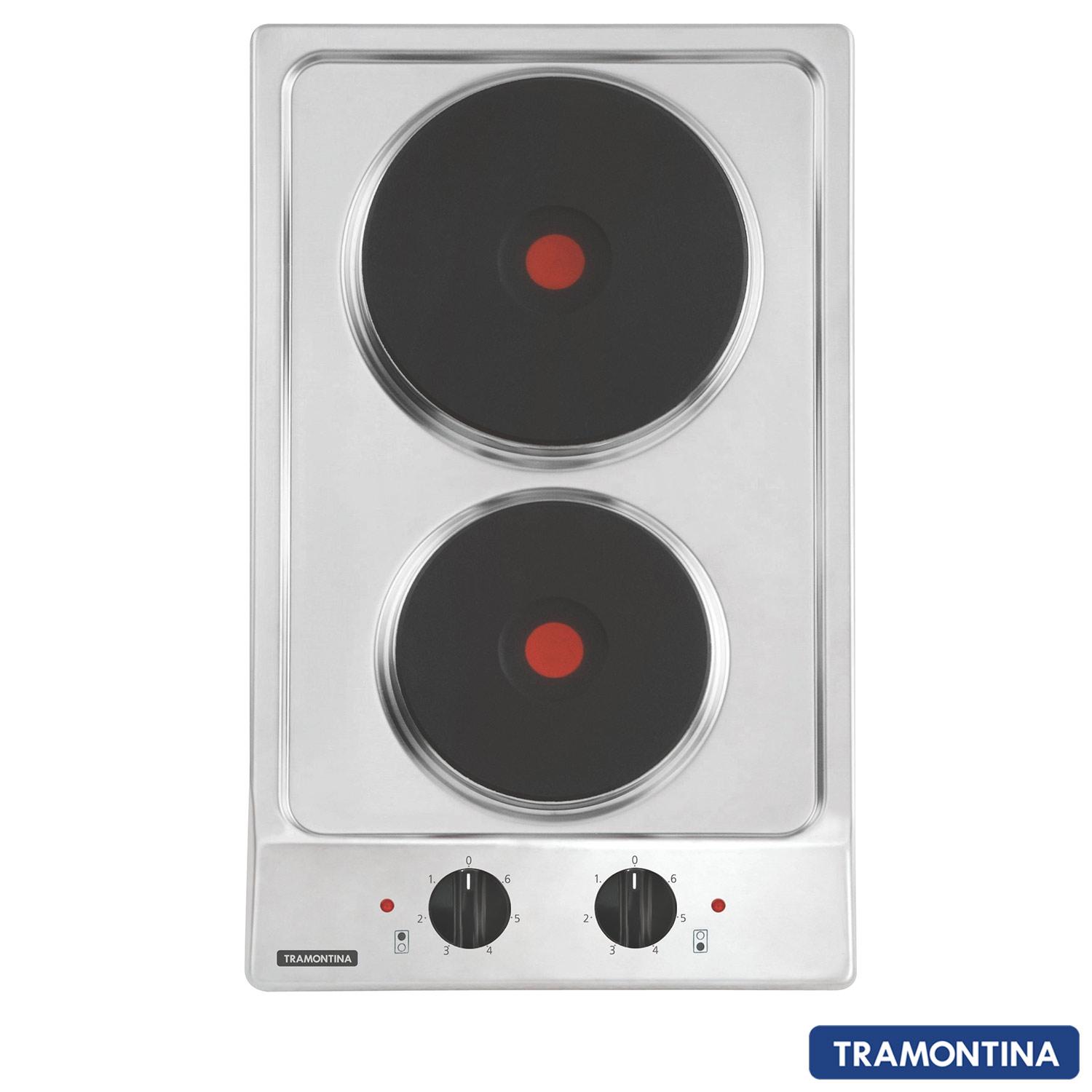 Cooktop Dominó Elétrico Tramontina com 02 Bocas, Acendimento Mecânico Inox