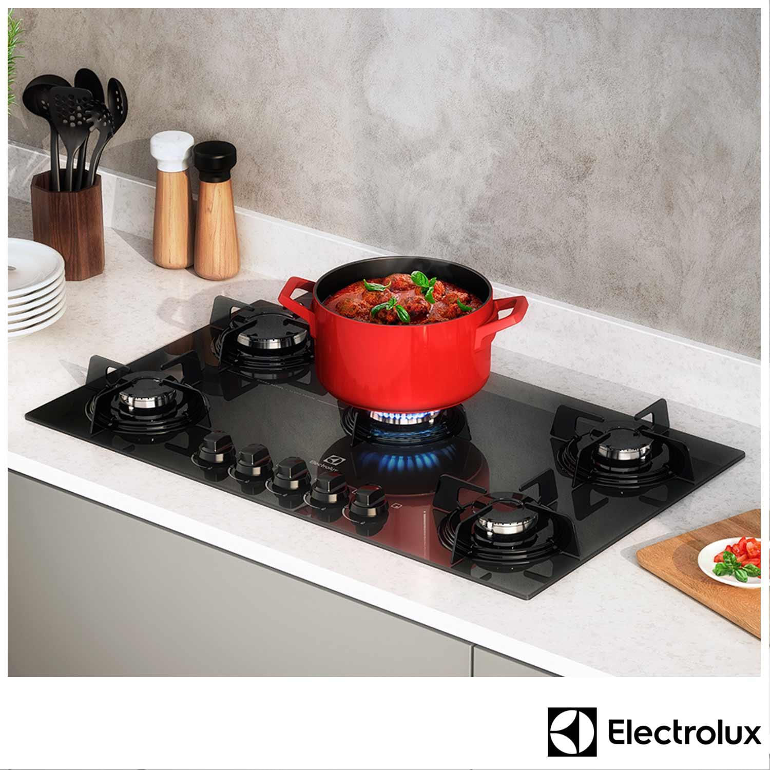 Cooktop a Gás 5 Bocas Electrolux com Mesa de Vidro e Acendimento Super Automático, Preto - KE5GP