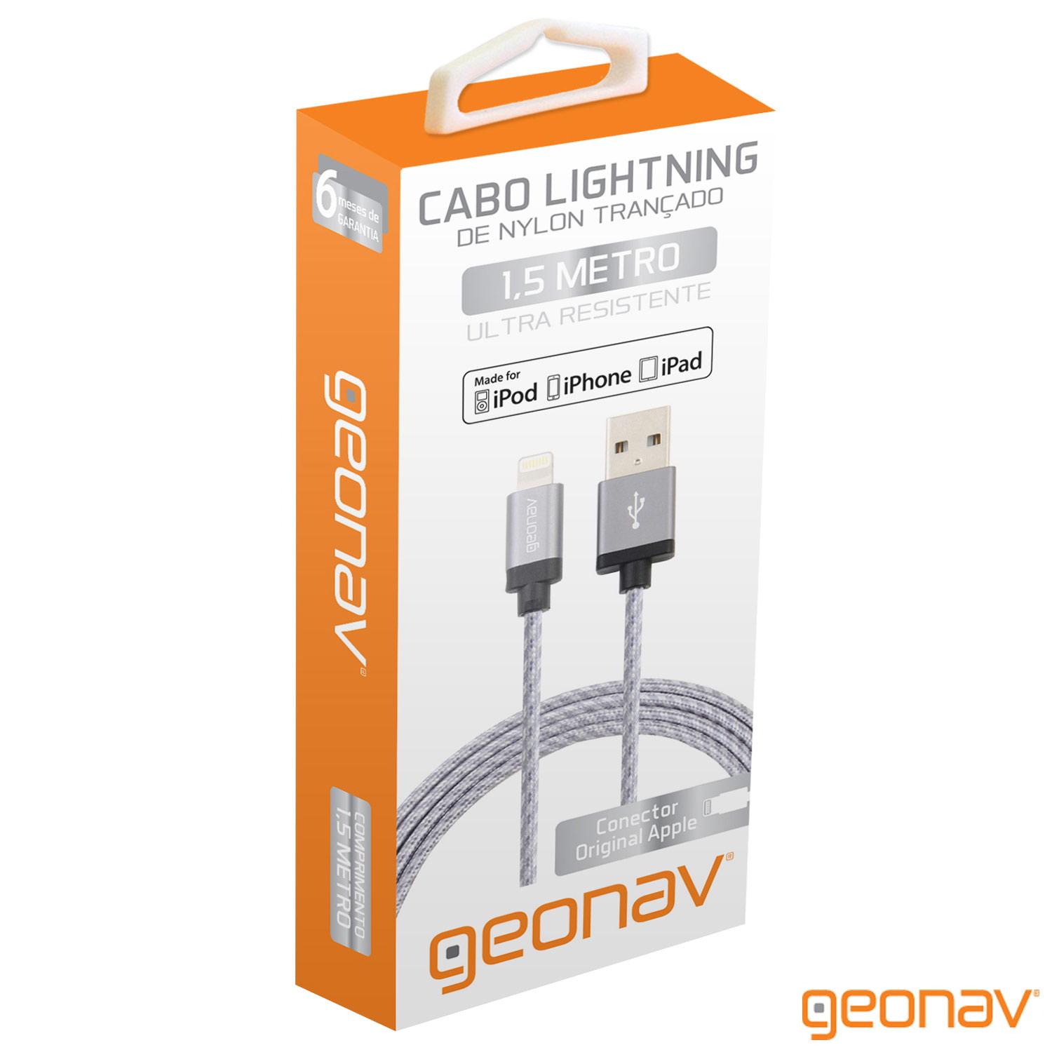 Cabo Lightning MFi Geonav para iPhone, iPad e iPod com 1,5 Metros - Geonav - LIGH10T