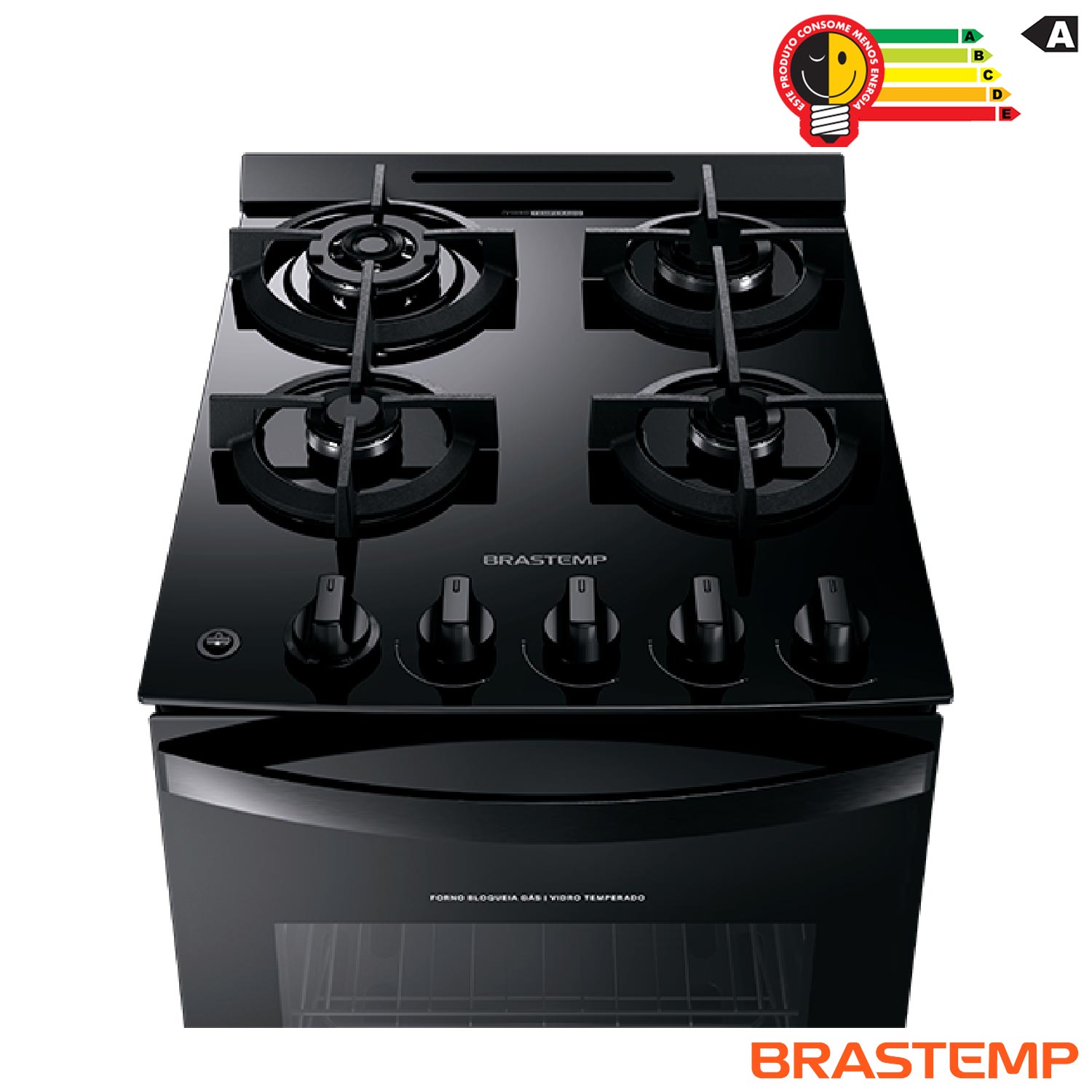 Fogão de Piso Brastemp de 04 Piso com Mesa de Vidro e Dupla Chama Preto - BFO4XAE