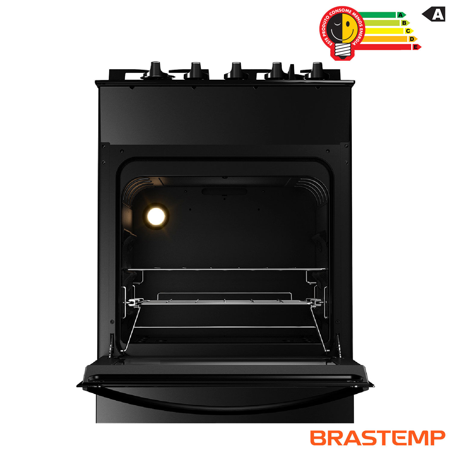 Fogão de Piso Brastemp de 04 Piso com Mesa de Vidro e Dupla Chama Preto - BFO4XAE
