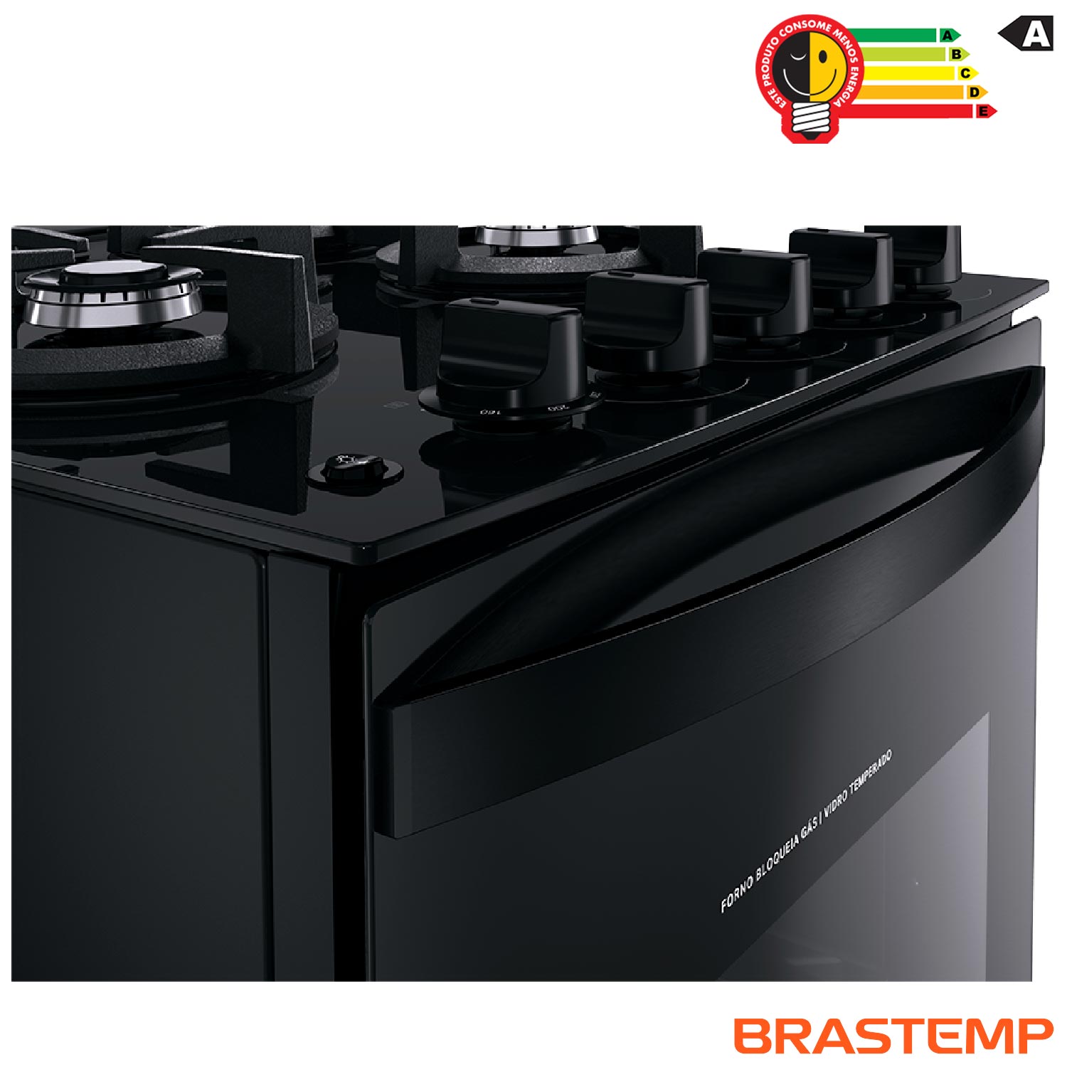 Fogão de Piso Brastemp de 04 Piso com Mesa de Vidro e Dupla Chama Preto - BFO4XAE
