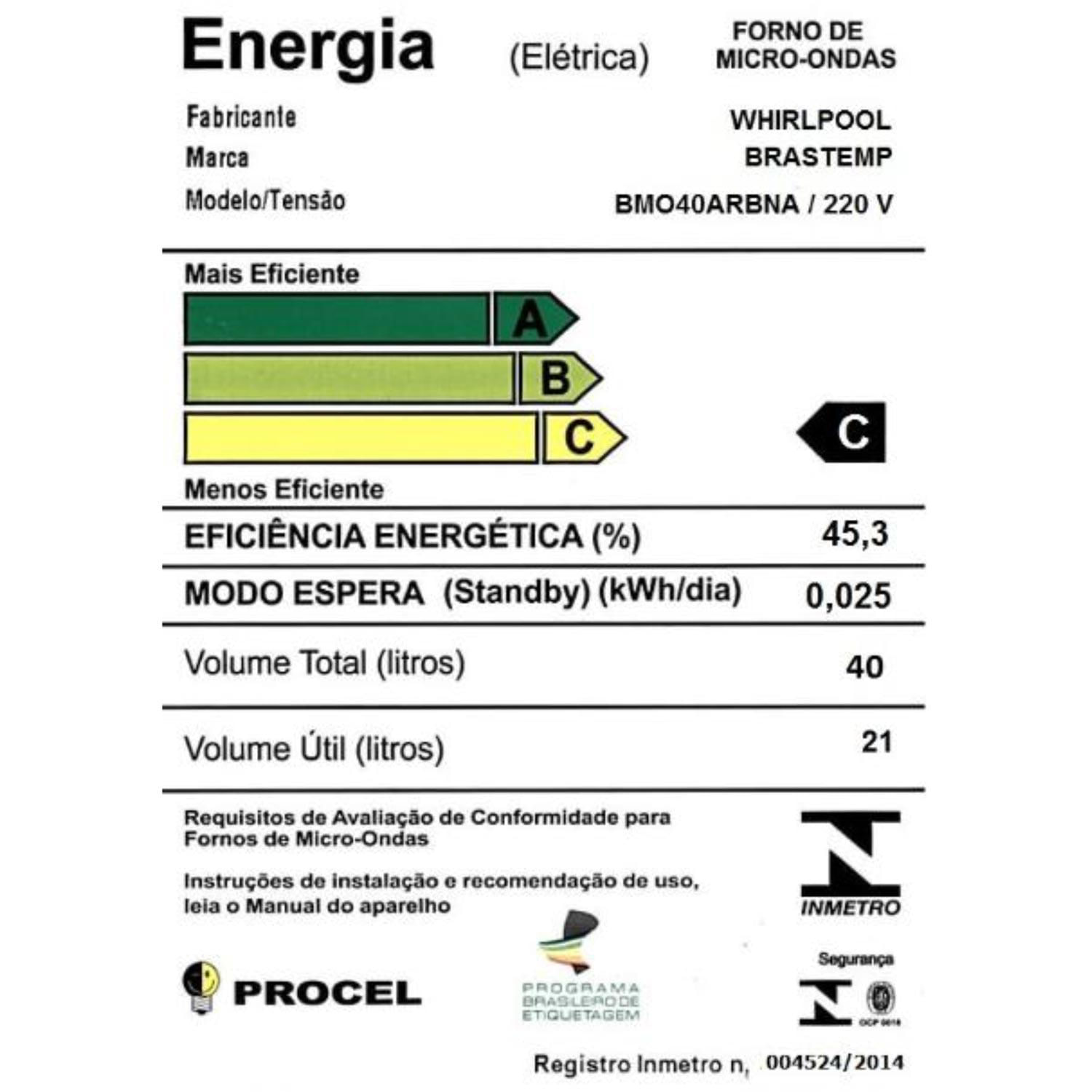 Micro-ondas de Embutir Brastemp com 40 Litros de Capacidade e Grill Inox - BMO40AR