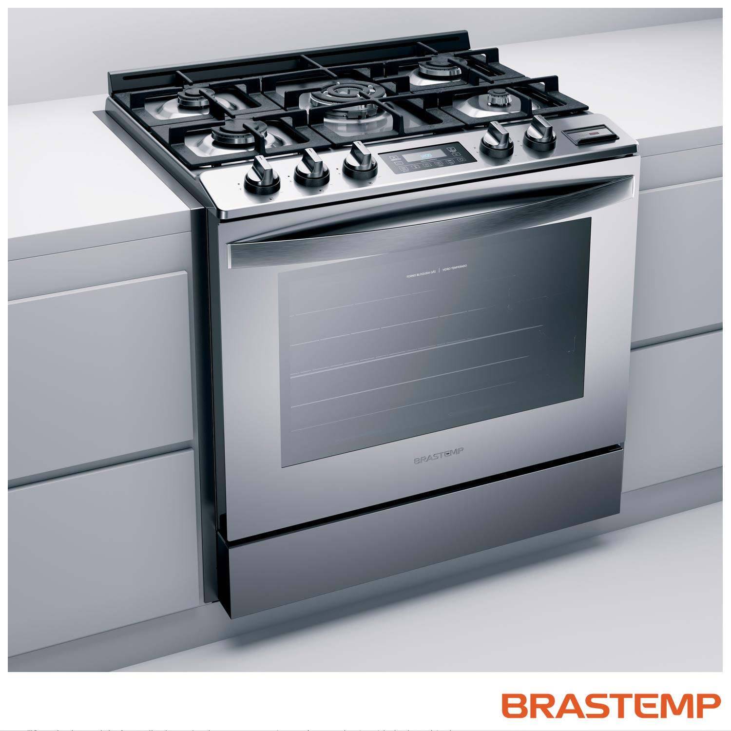 Fogão Brastemp 5 Bocas de Embutir Forno Elétrico com Conveccção e Meat Control Inox BYS5CCR