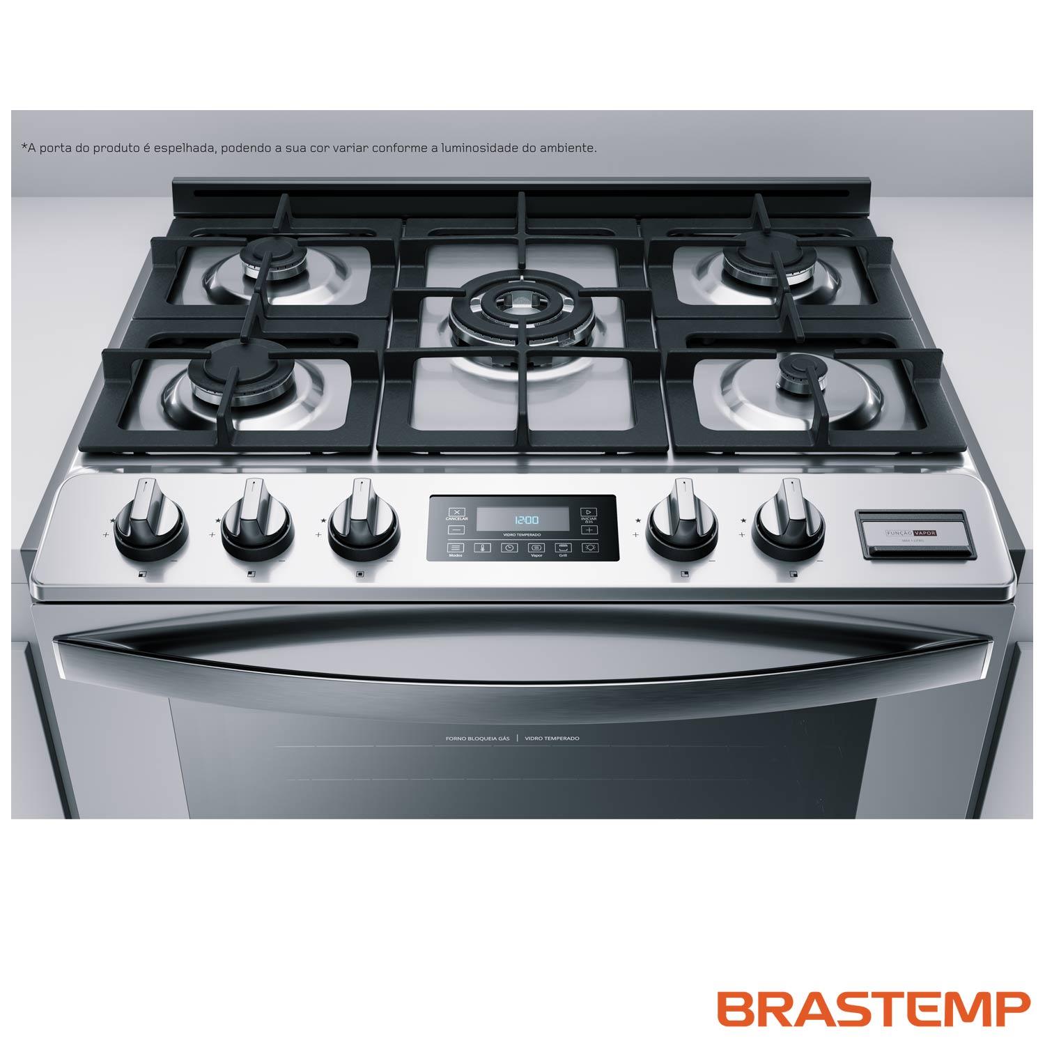 Fogão Brastemp 5 Bocas de Embutir Forno Elétrico com Conveccção e Meat Control Inox BYS5CCR