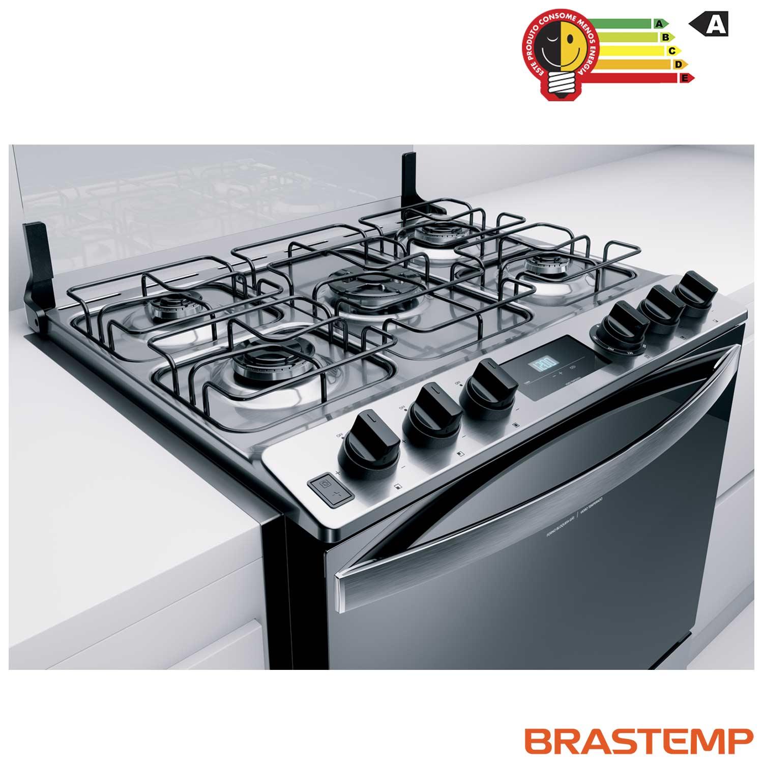 Fogão Brastemp 5 Bocas de Embutir Inox com Turbo Chama e Touch Timer BYS5PCR