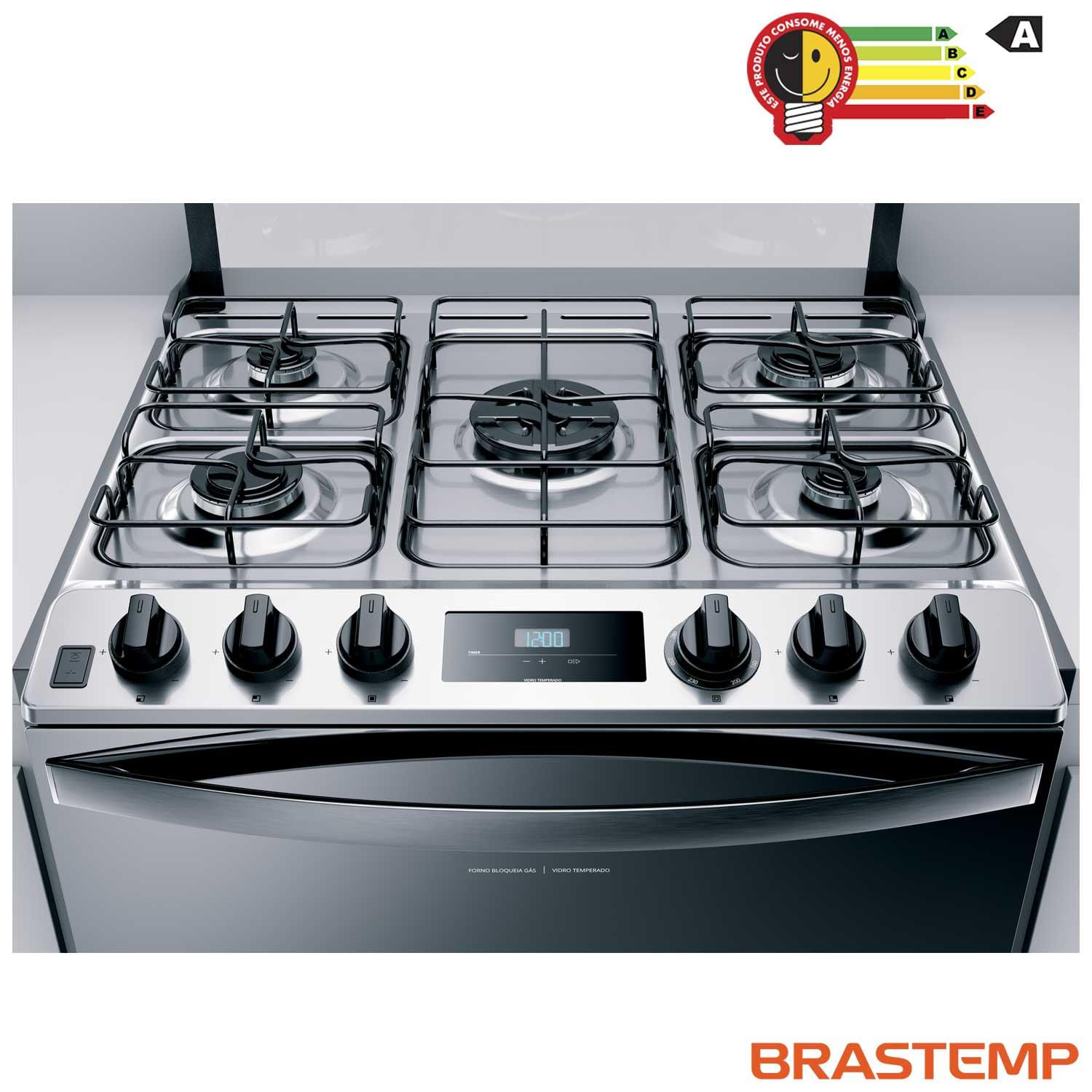 Fogão Brastemp 5 Bocas de Embutir Inox com Turbo Chama e Touch Timer BYS5PCR
