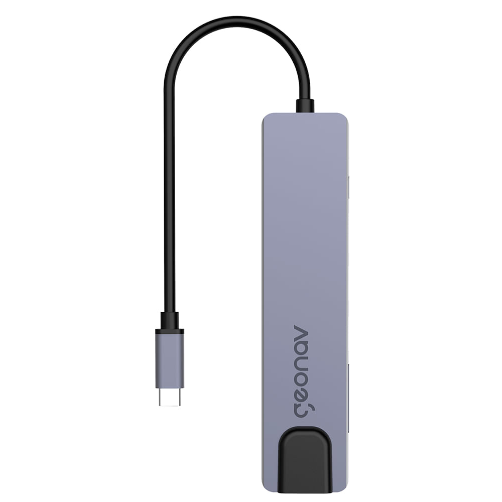 Cabo Adaptador Multiportas USB-C em Alumínio e 19cm de Extensão Cinza e Preto - Geonav - UCA11