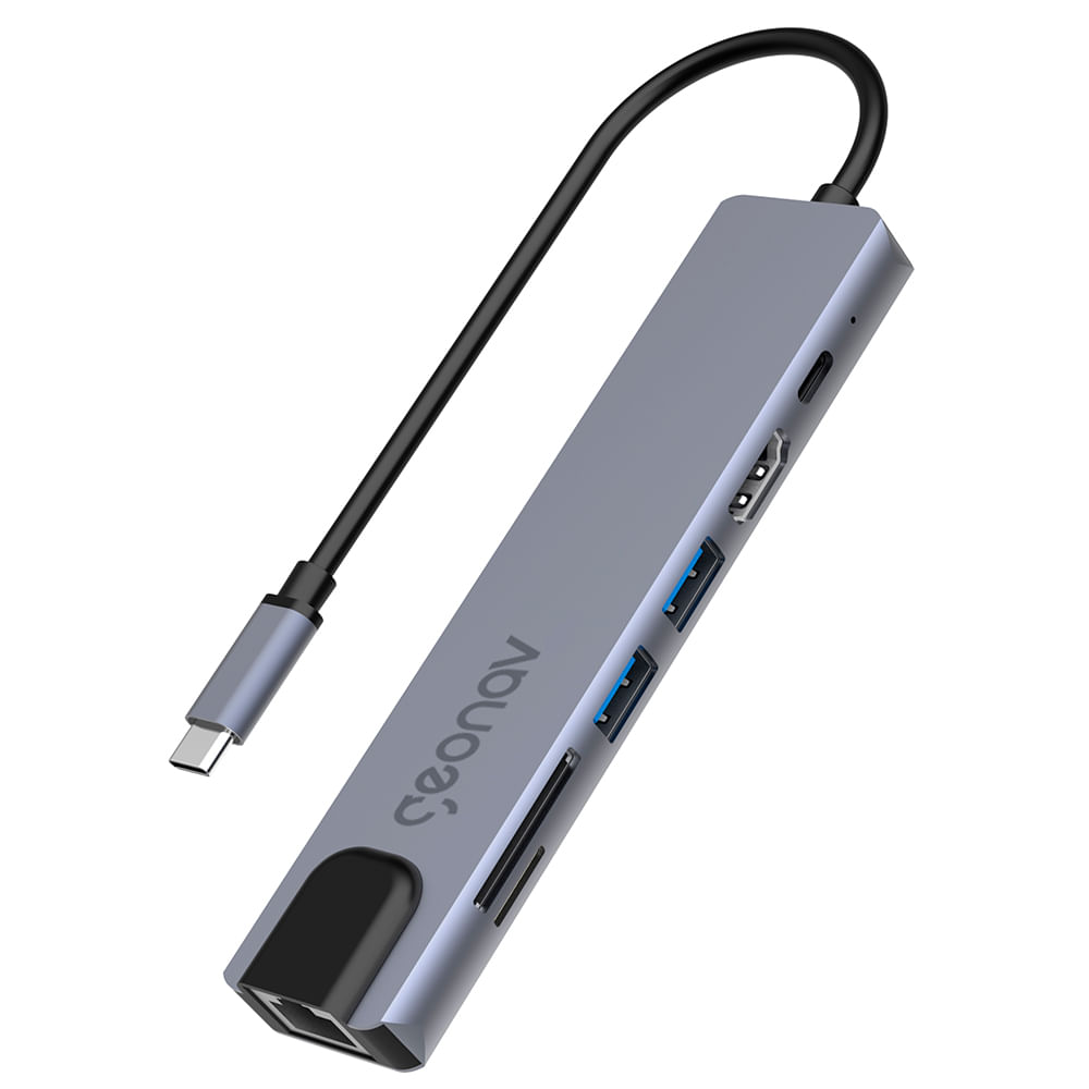 Cabo Adaptador Multiportas USB-C em Alumínio e 19cm de Extensão Cinza e Preto - Geonav - UCA11